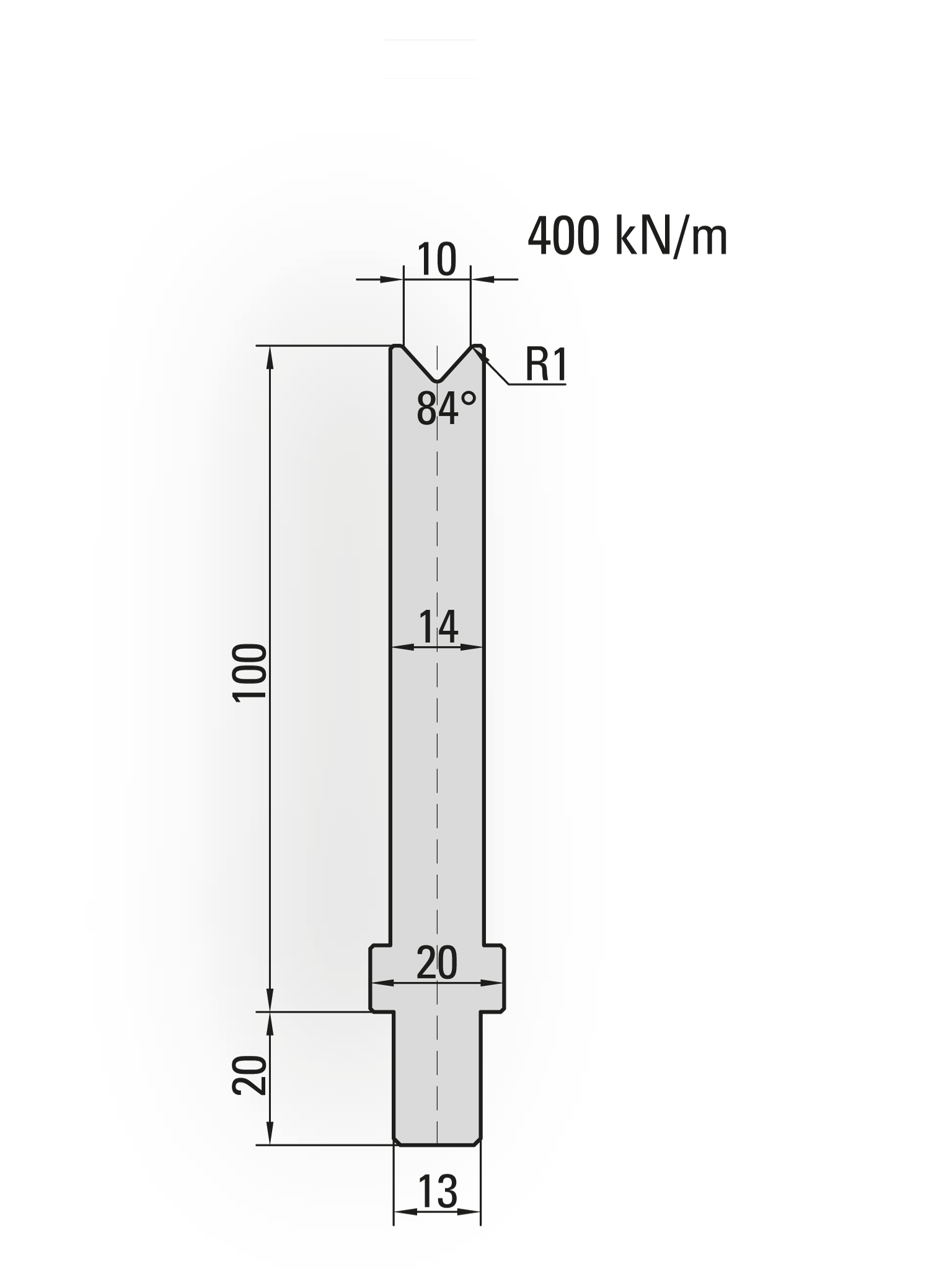 25.303-500 1-V Matrijs / 84° / V=10 / L=500 mm