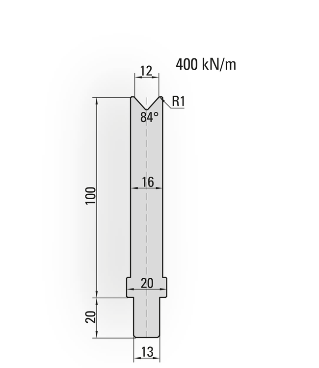 25.304-500 1-V Matrijs / 84° / V=12 / L=500 mm