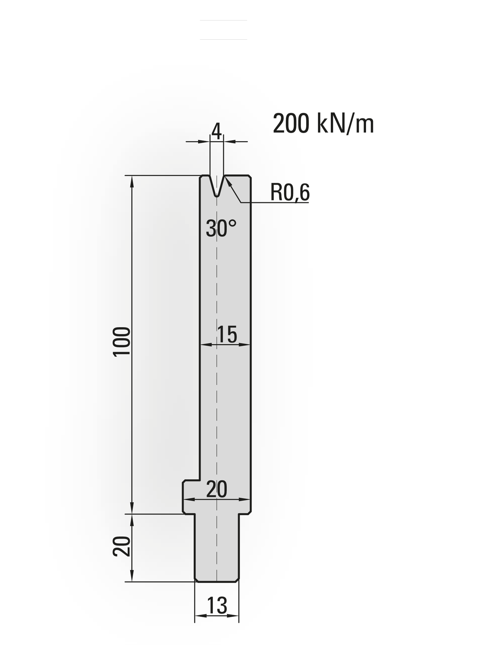 25.400-500 1-V Matrijs / 30° / V=4 / L=500 mm