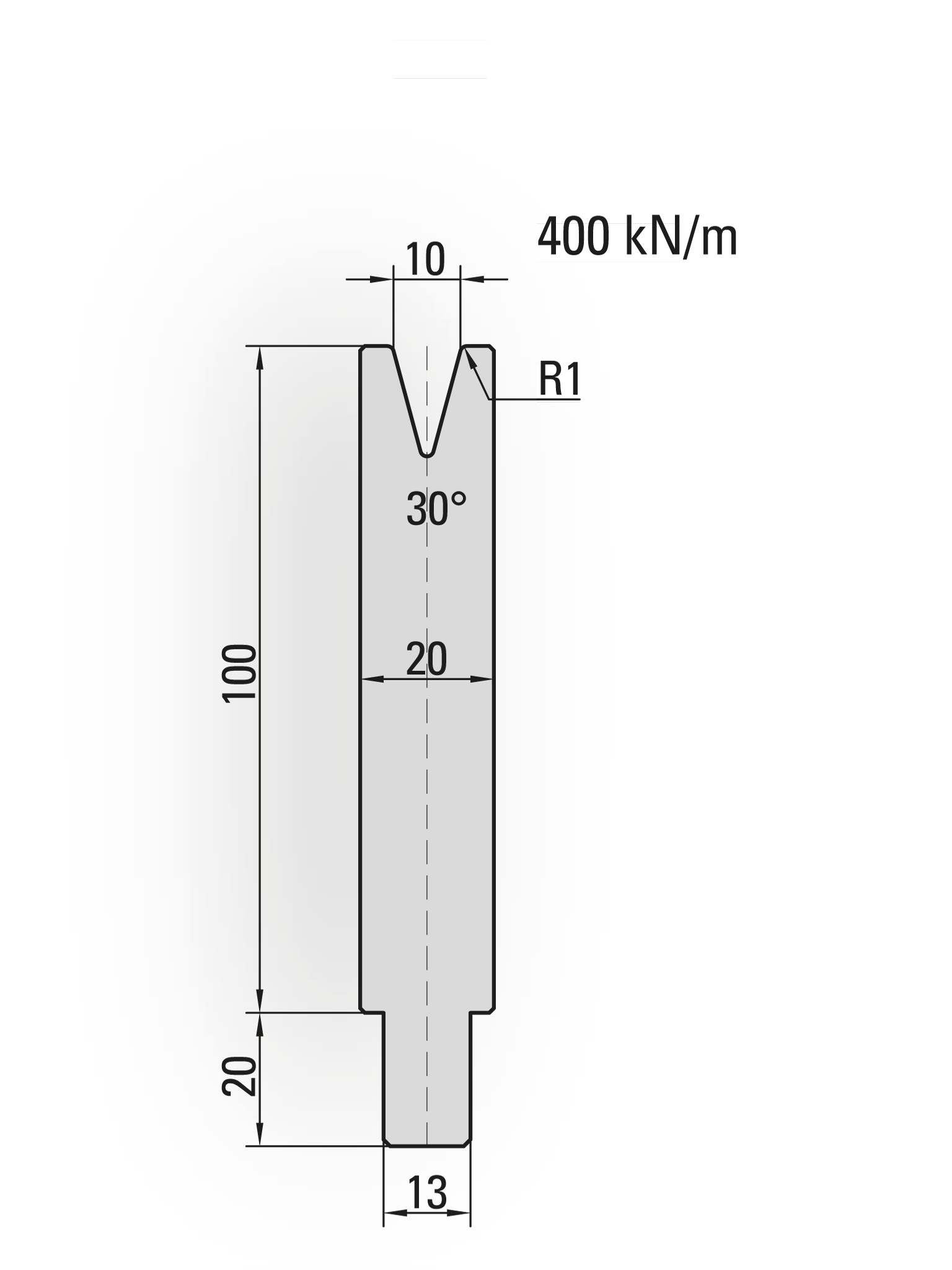 25.403-500 1-V Matrijs / 30° / V=10 / L=500 mm