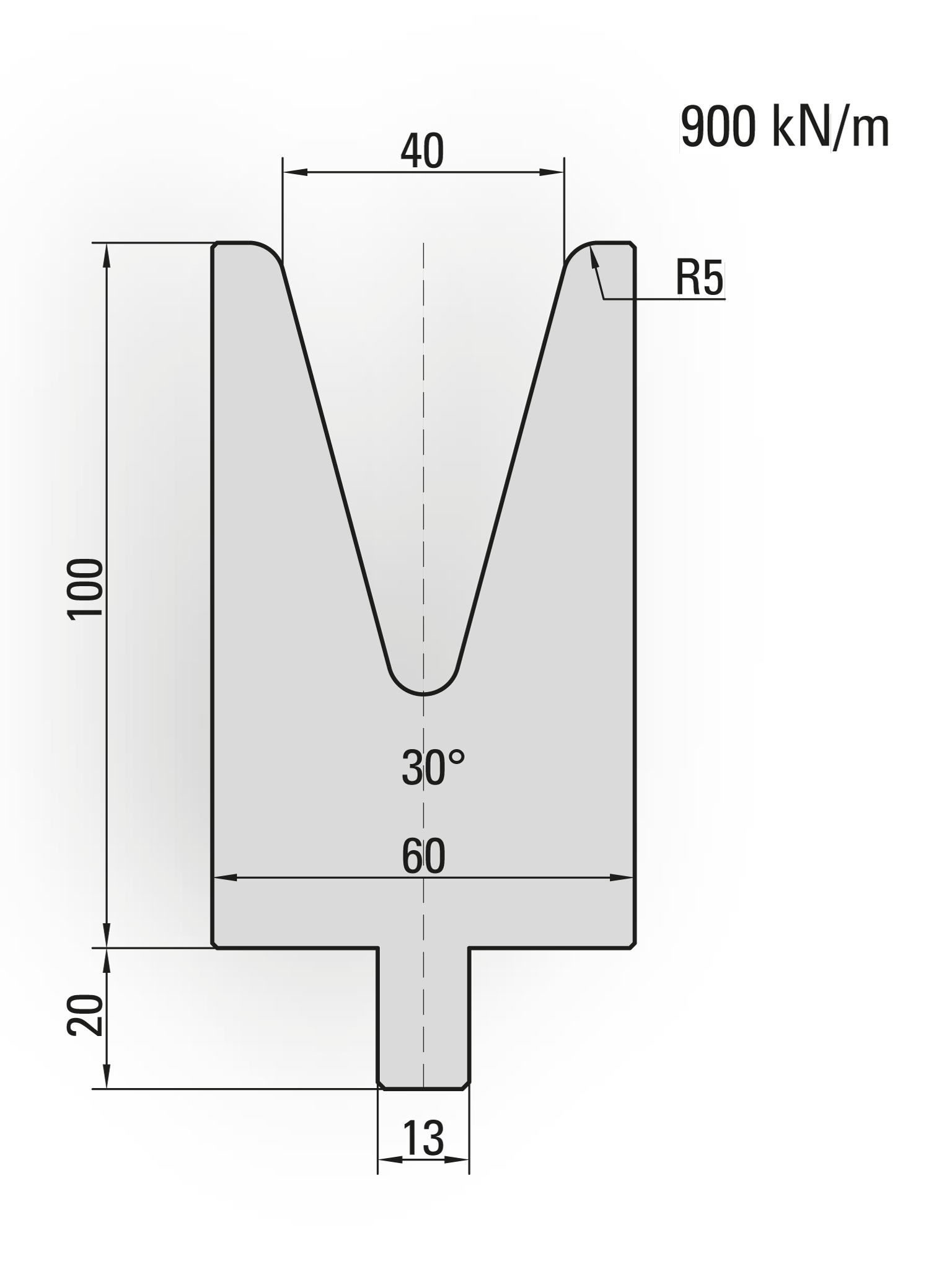 25.409-500 1-V Matrijs / 30° / V=40 / L=500 mm
