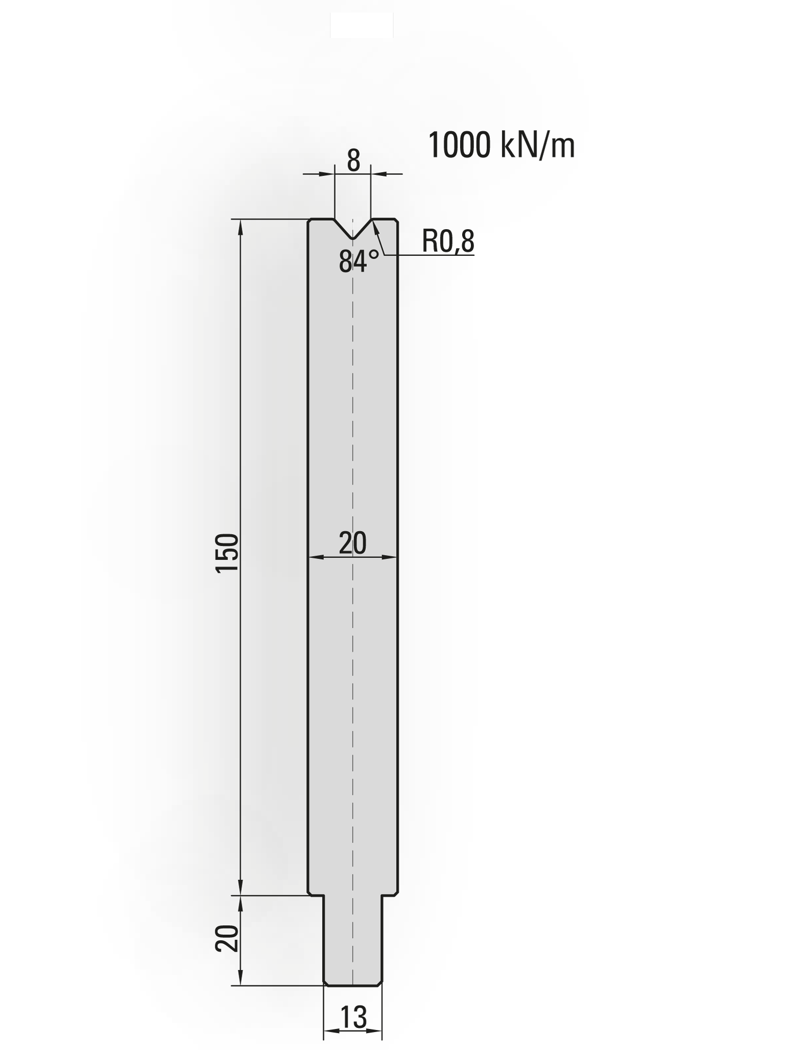 25.622-500 1-V Matrijs / 84° / V=8 / L=500 mm