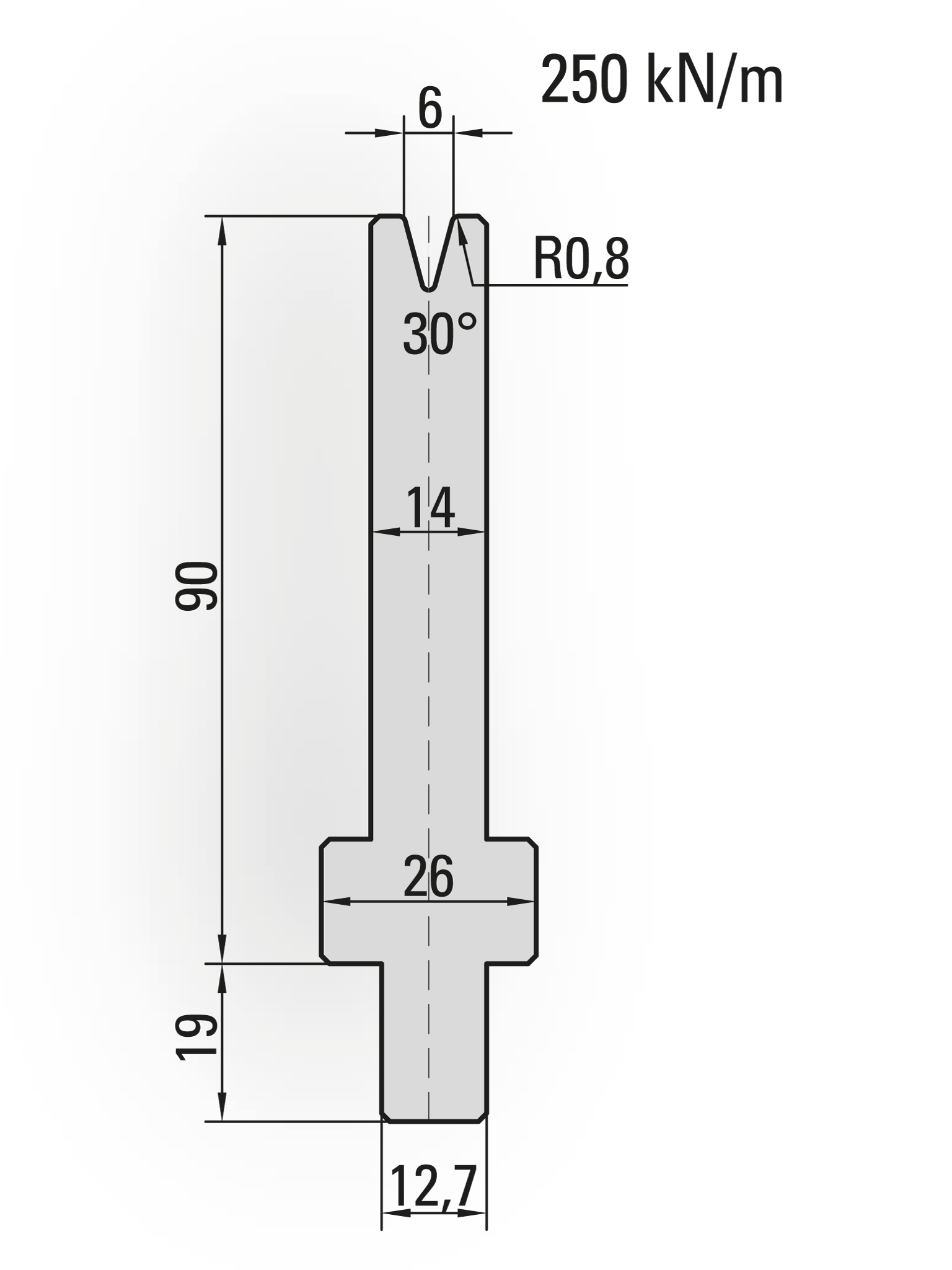 26.200-510 1-V Matrijs / 30° / V=6 / L=510 mm