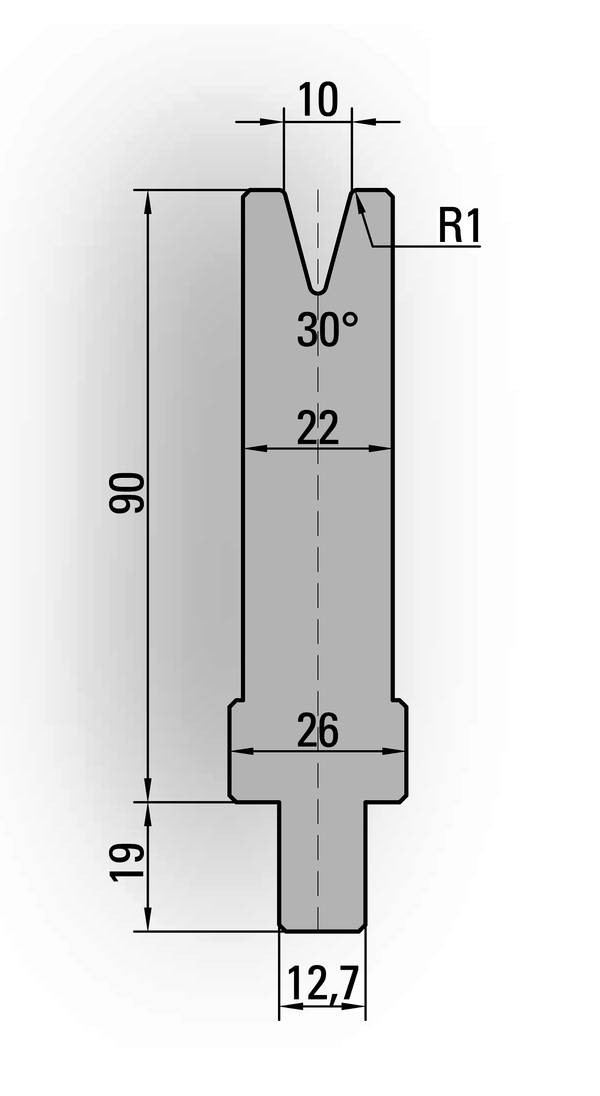 26.202-510 1-V Matrijs / 30° / V=10 / L=510 mm