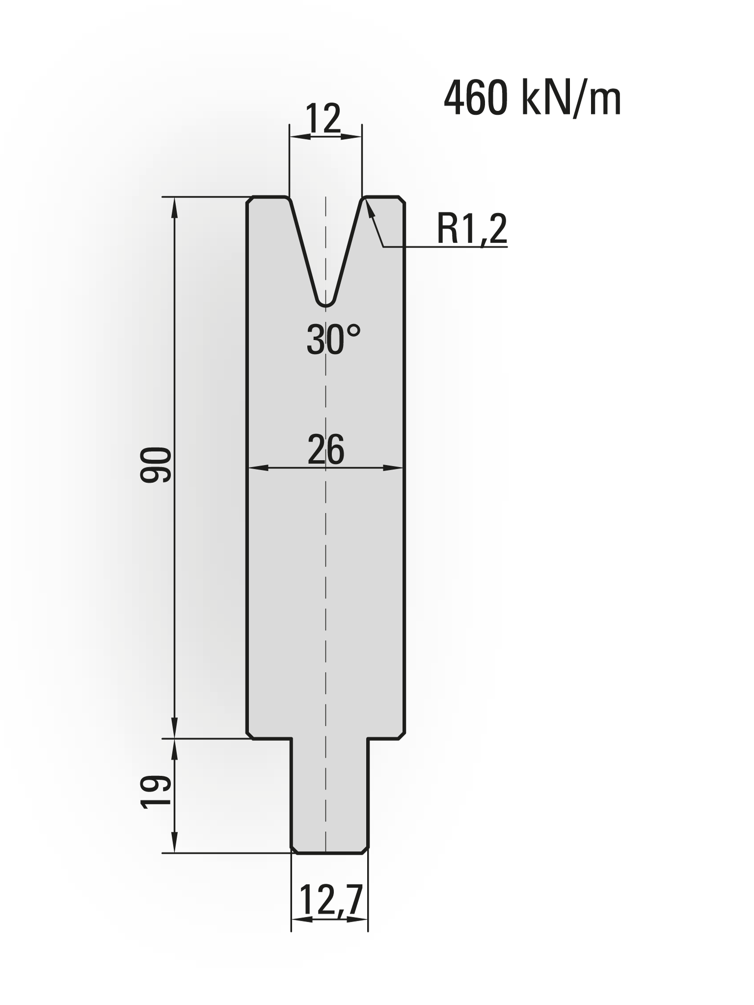 26.203-510 1-V Matrijs / 30° / V=12 / L=510 mm