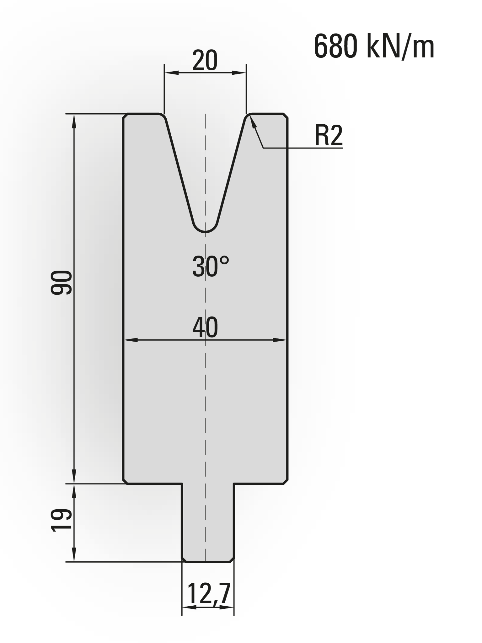 26.205-510 1-V Matrijs / 30° / V=20 / L=510 mm