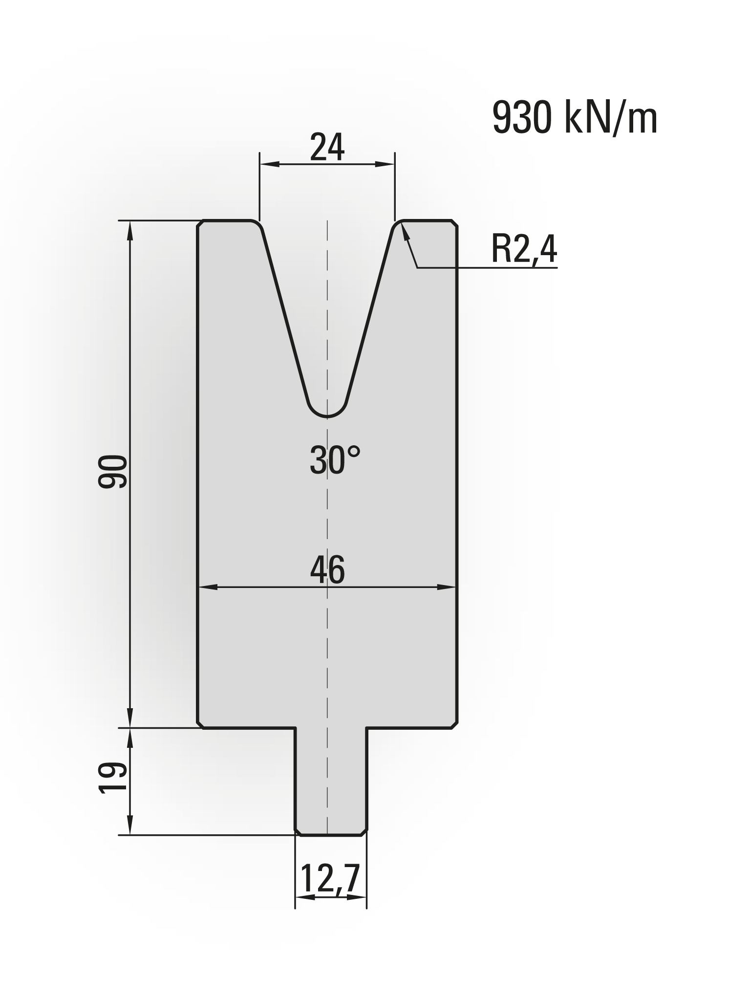 26.206-510 1-V Matrijs / 30° / V=24 / L=510 mm