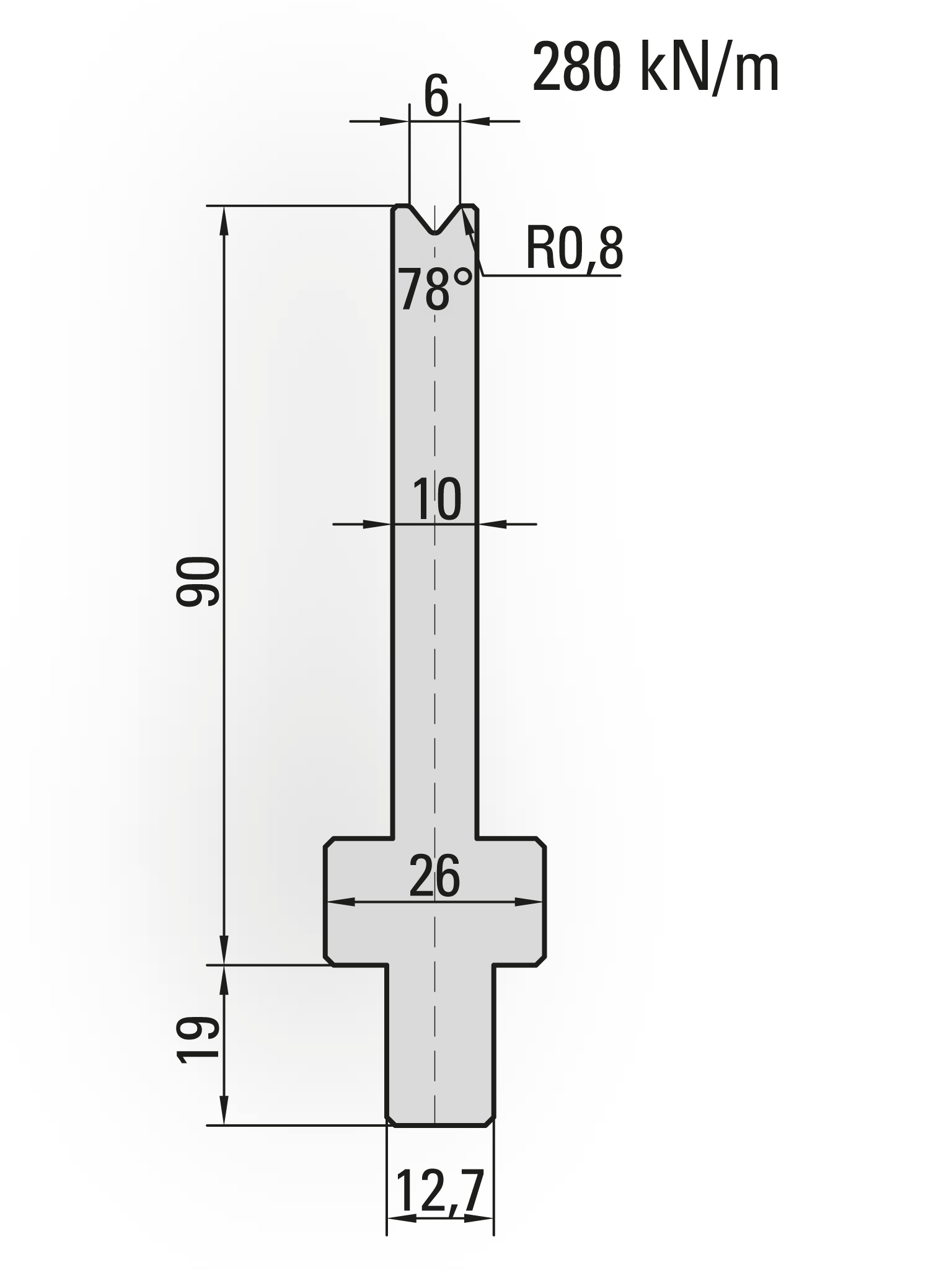 26.211-510 1-V Matrijs / 78° / V=6 / L=510 mm