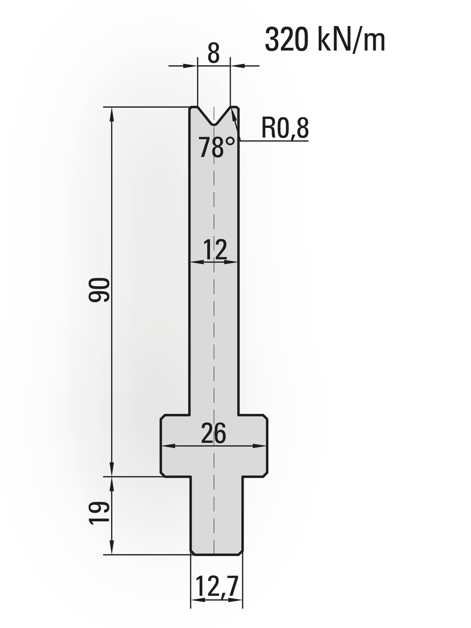 26.212-510 1-V Matrijs / 78° / V=8 / L=510 mm
