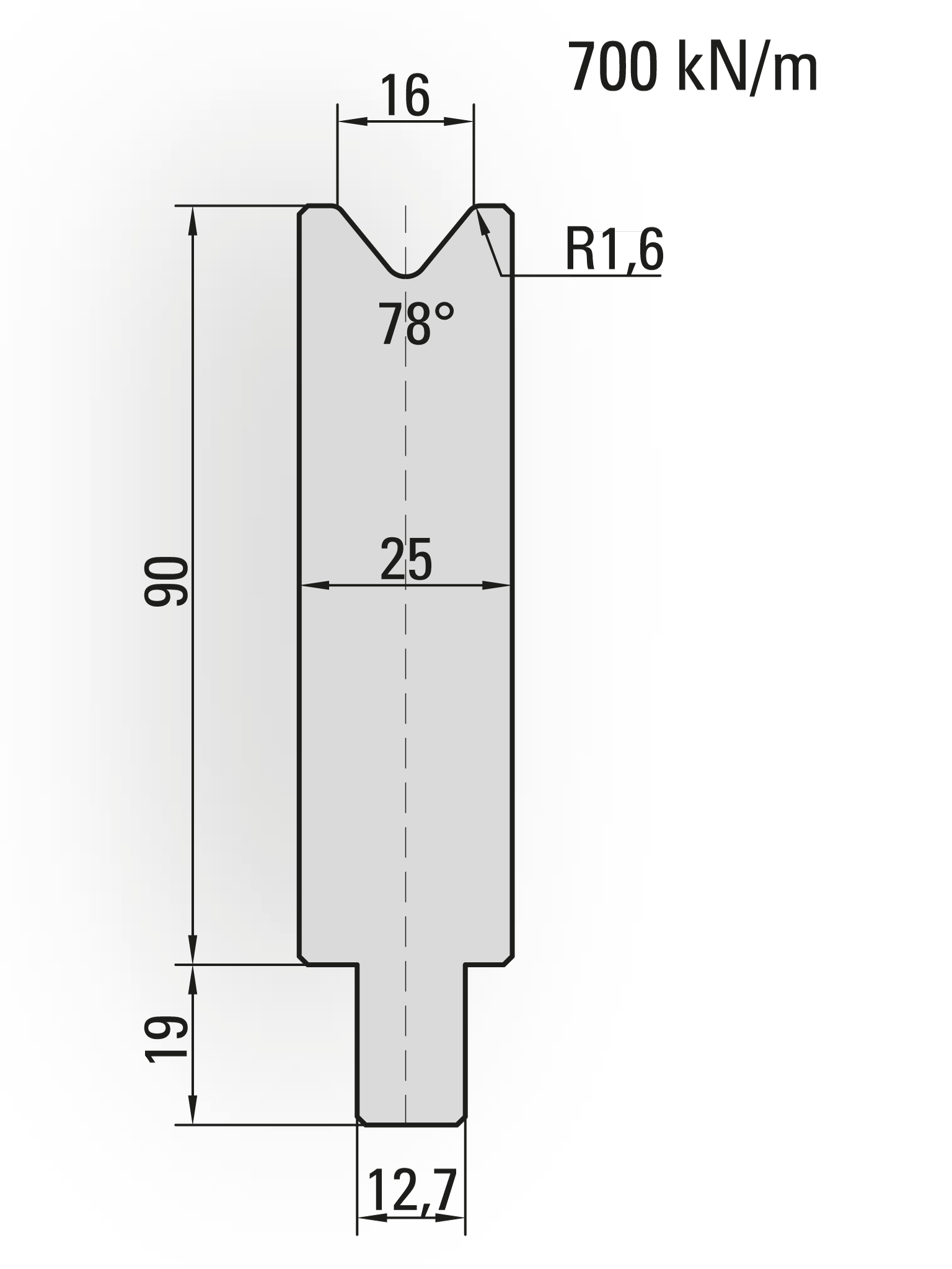 26.215-510 1-V Matrijs / 78° / V=16 / L=510 mm