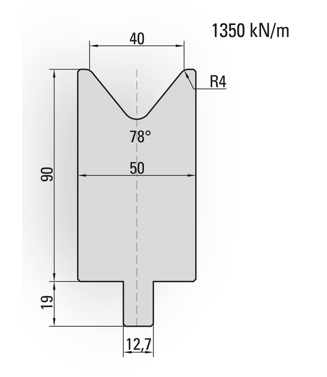 26.219-510 1-V Matrijs / 78° / V=40 / L=510 mm