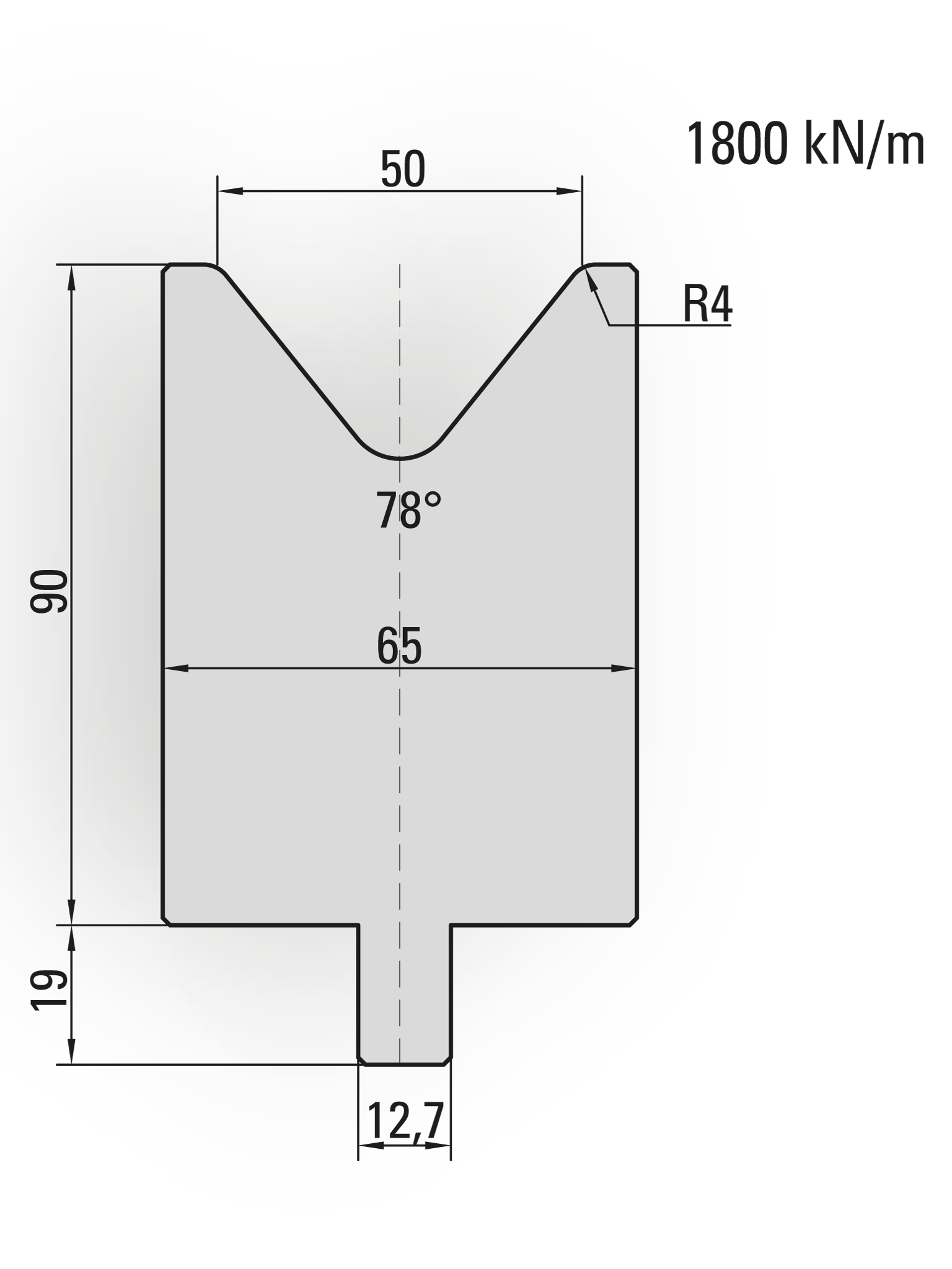 26.220-510 1-V Matrijs / 78° / V=50 / L=510 mm