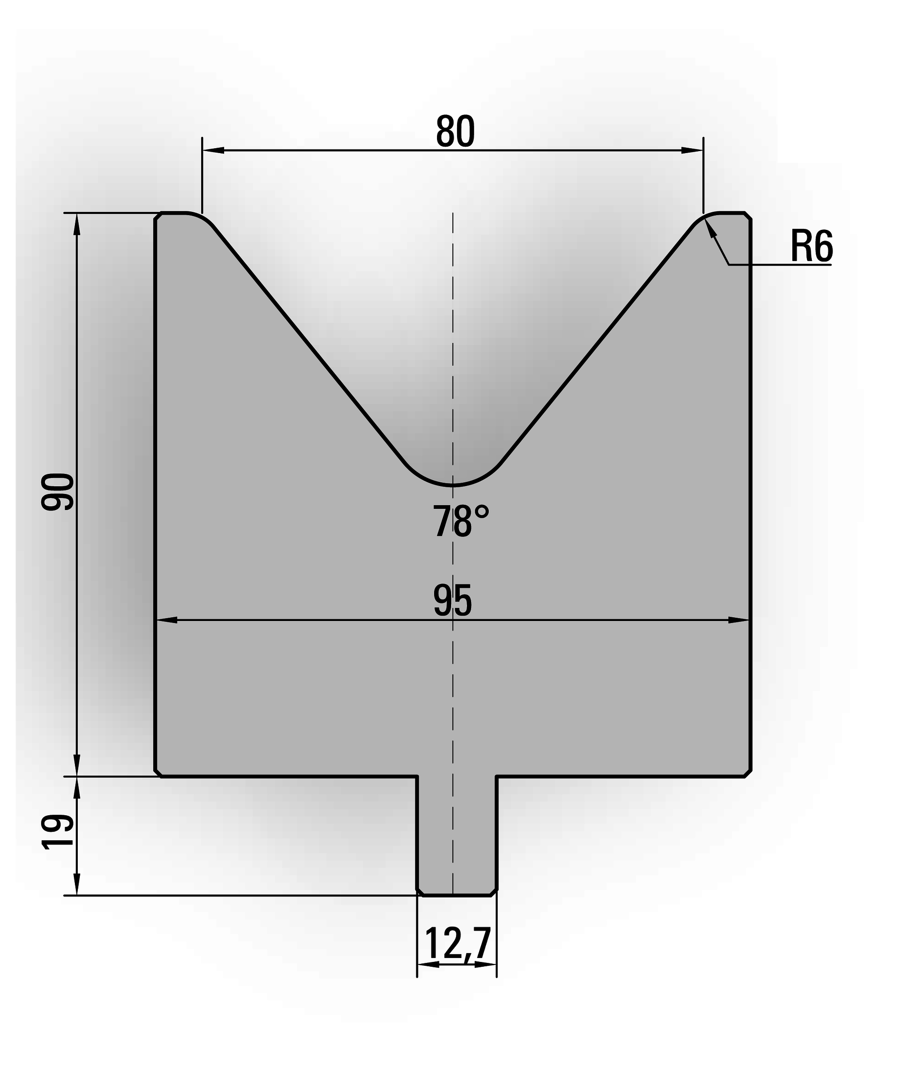 26.222-510 1-V Matrijs / 78° / V=80 / L=510 mm