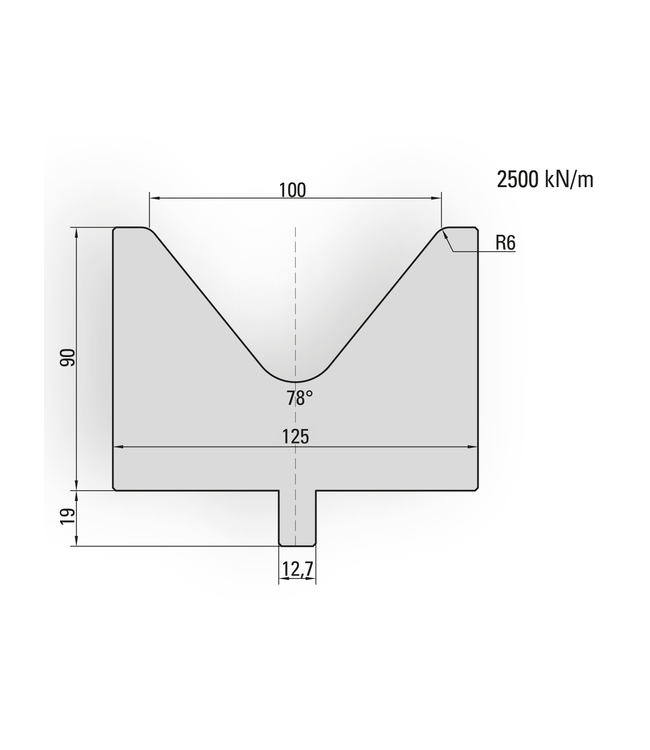 26.223-510 1-V Matrijs / 78° / V=100 / L=510 mm