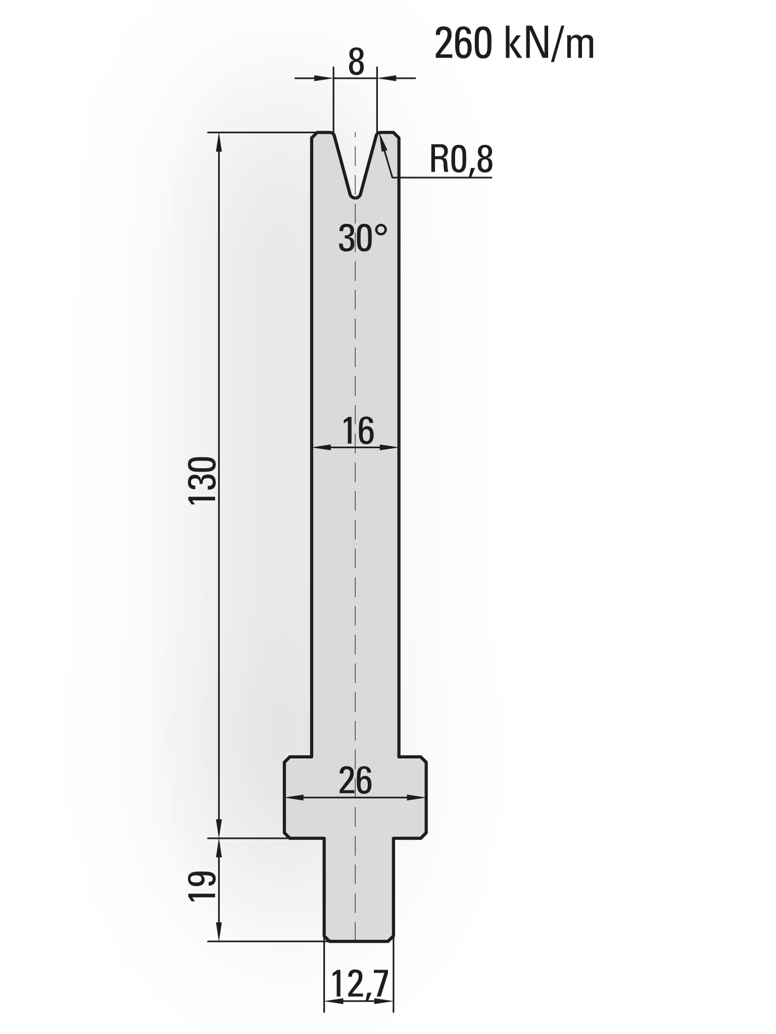 26.251-510 1-V Matrijs / 30° / V=8 / L=510 mm