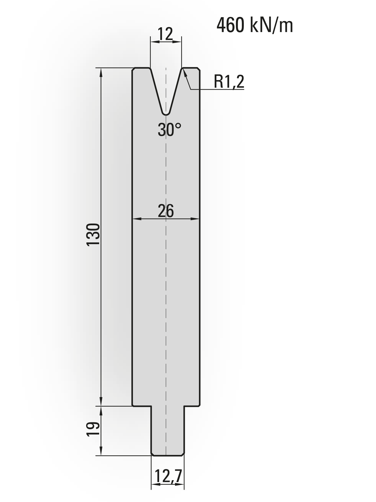 26.253-510 1-V Matrijs / 30° / V=12 / L=510 mm