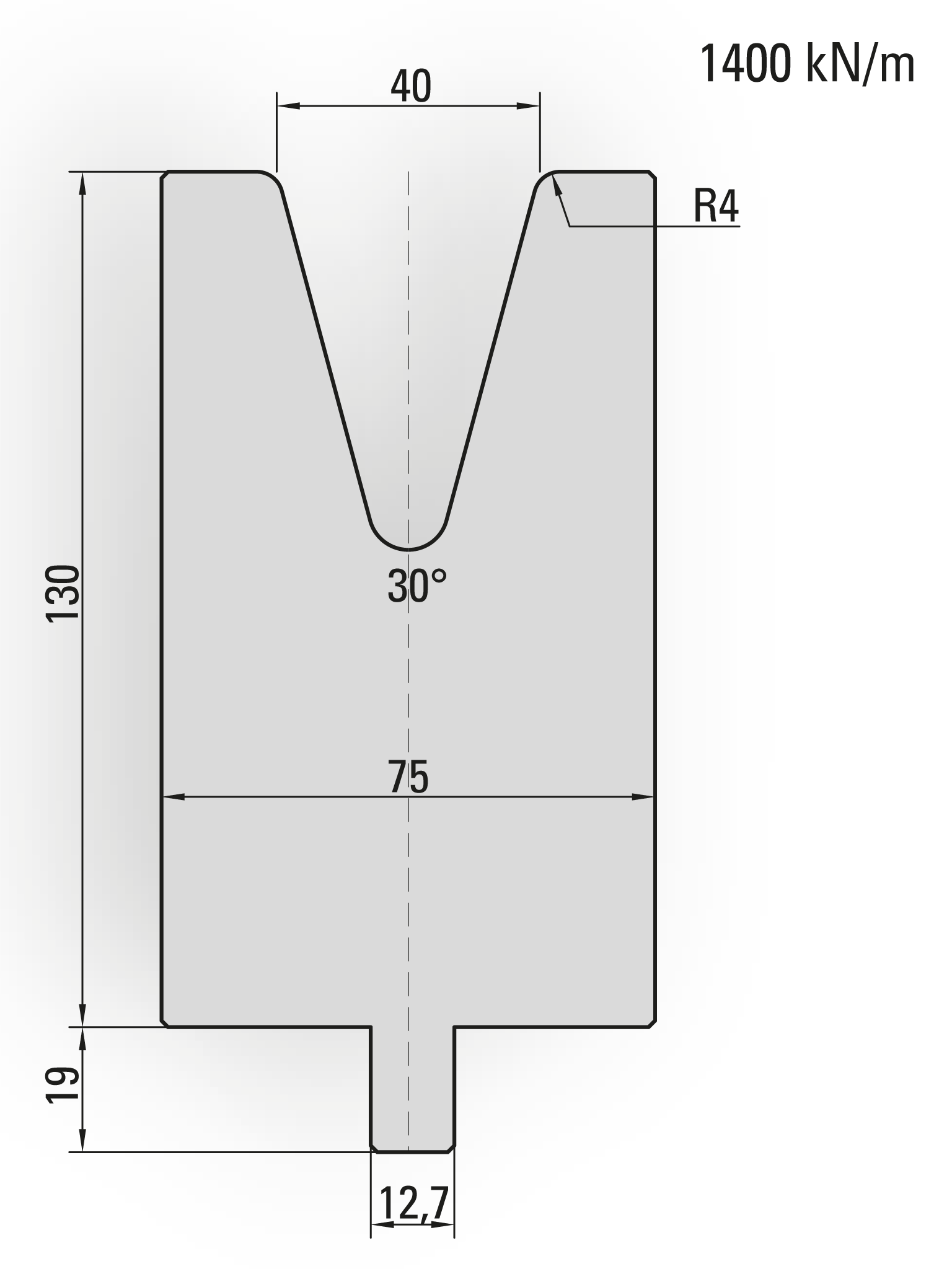 26.258-510 1-V Matrijs / 30° / V=40 / L=510 mm