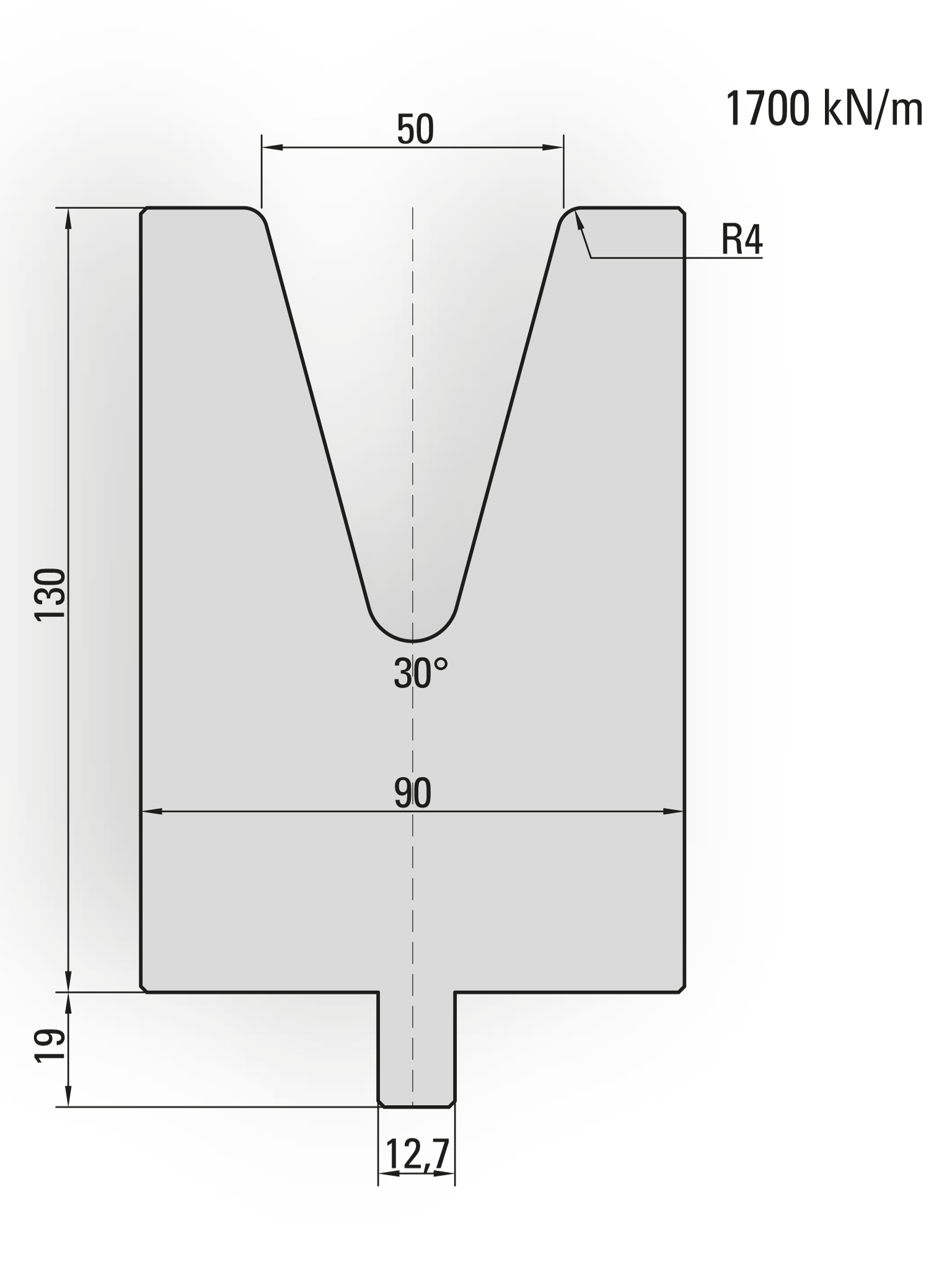 26.259-510 1-V Matrijs / 30° / V=50 / L=510 mm