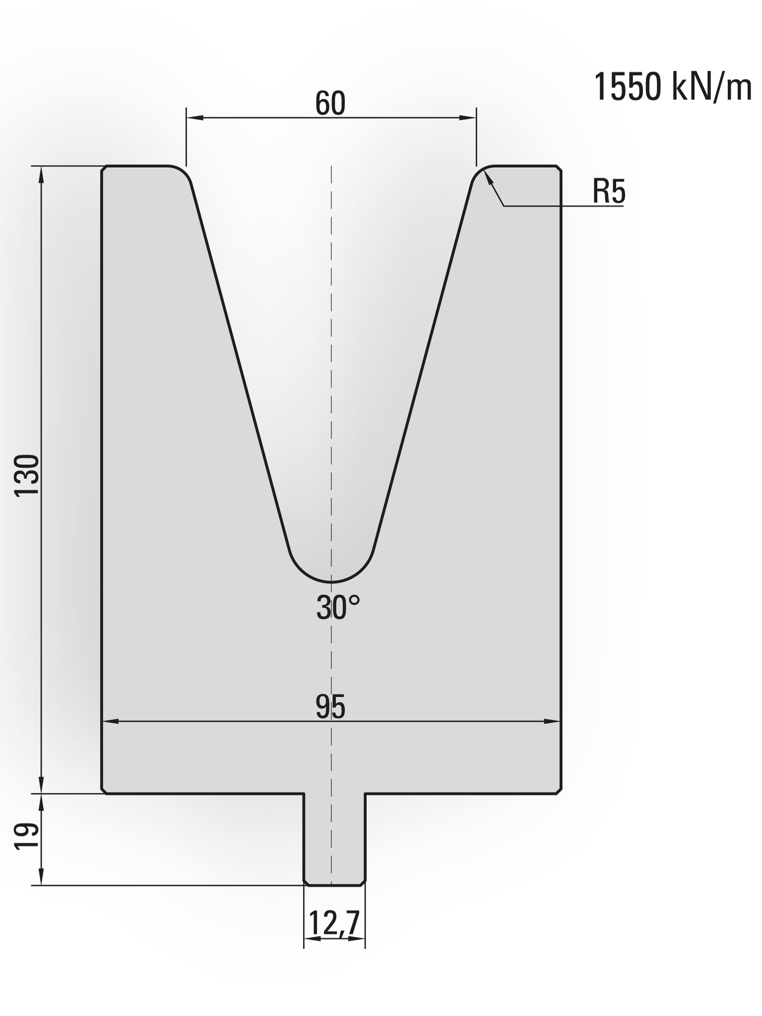 26.260-510 1-V Matrijs / 30° / V=60 / L=510 mm