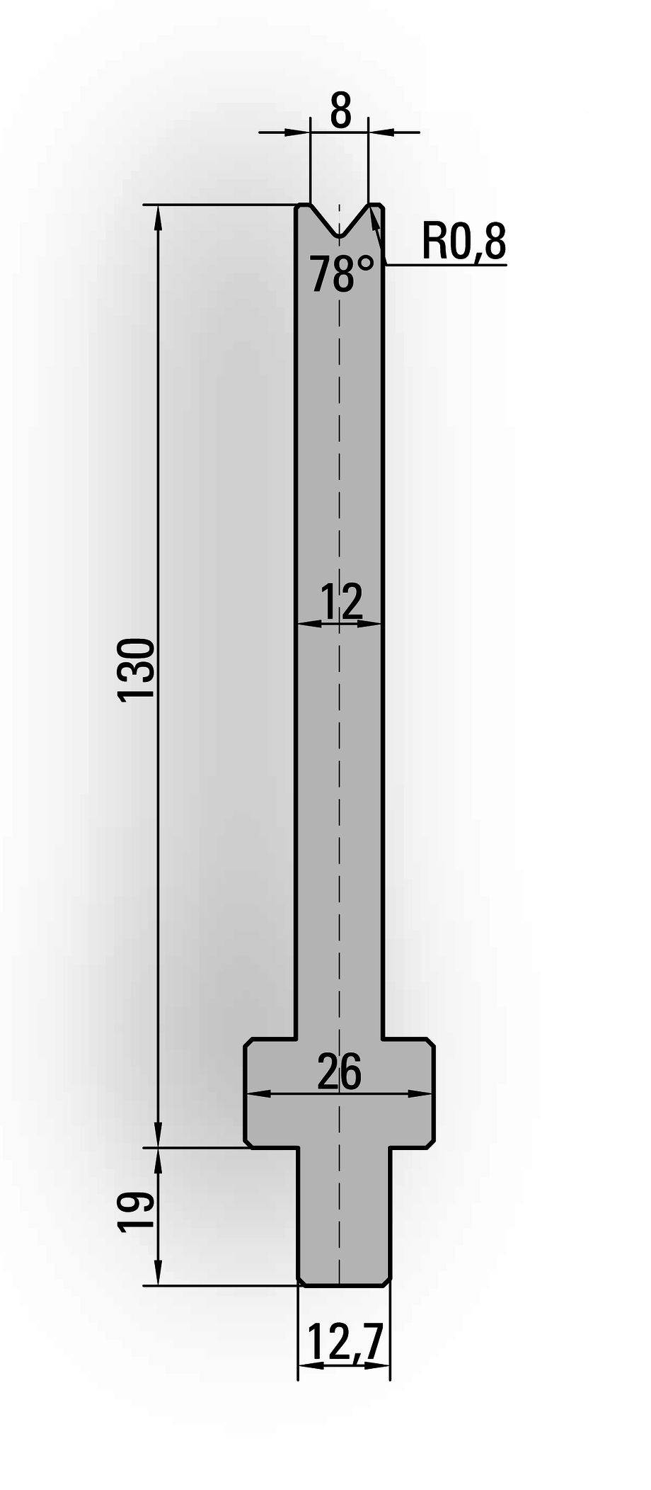 26.263-510 1-V Matrijs / 78° / V=8 / L=510 mm
