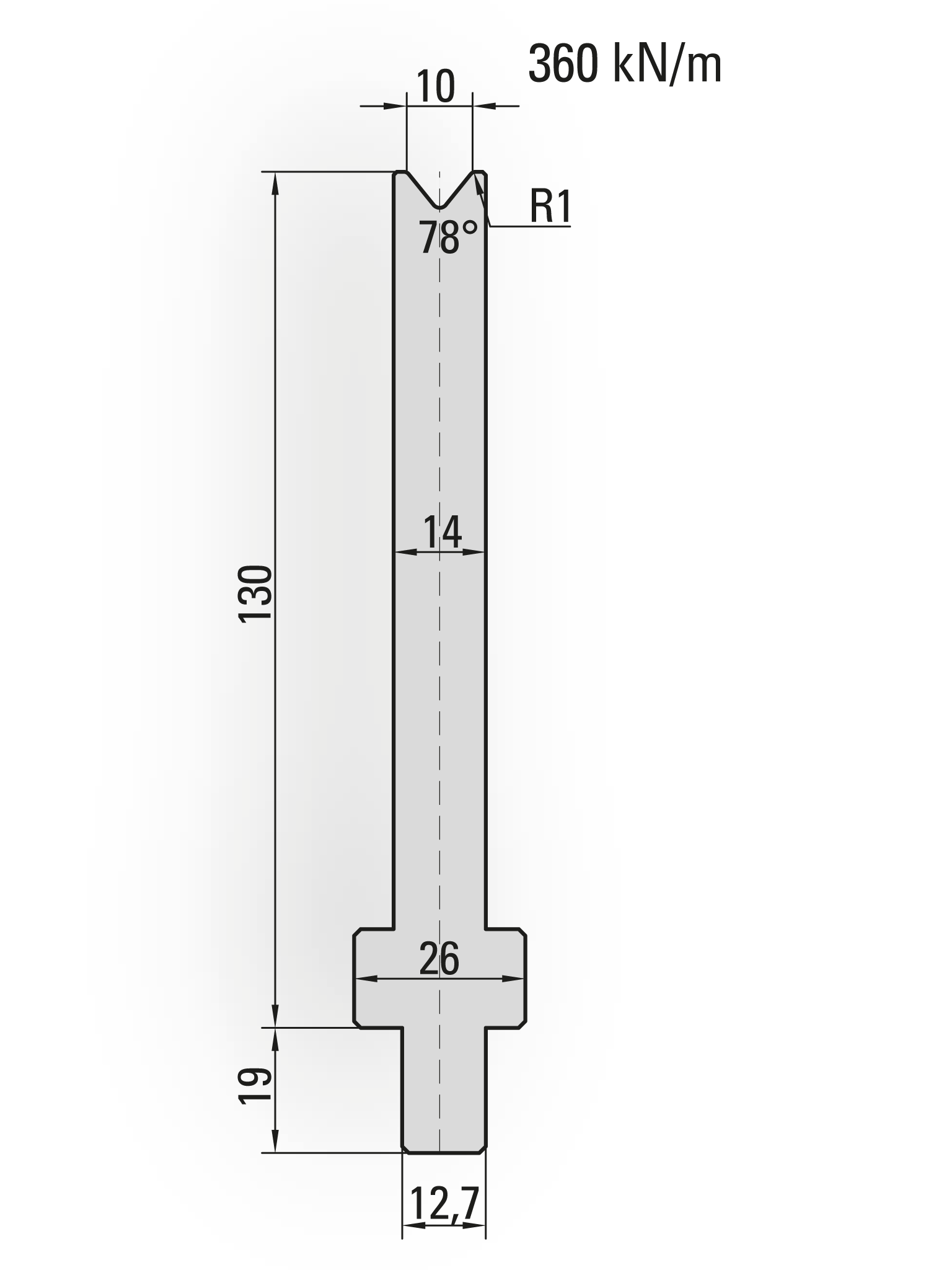 26.264-510 1-V Matrijs / 78° / V=10 / L=510 mm