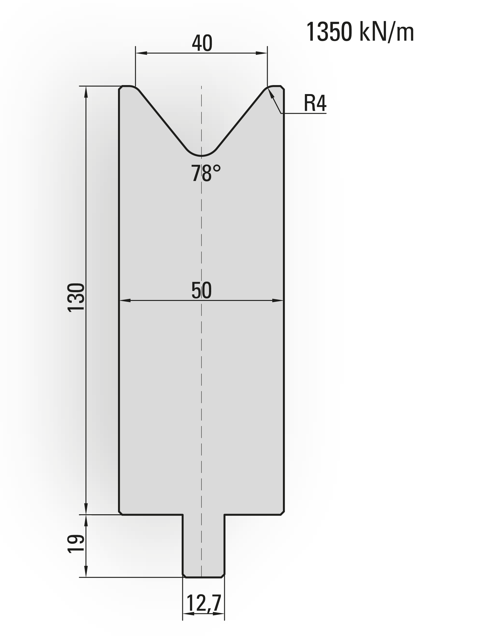 26.270-510 1-V Matrijs / 78° / V=40 / L=510 mm