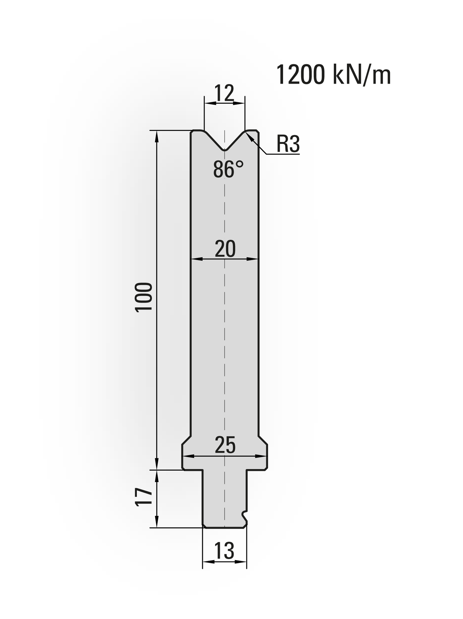 29.291-515 1-V Matrijs / 86° / V=12 / L=515 mm
