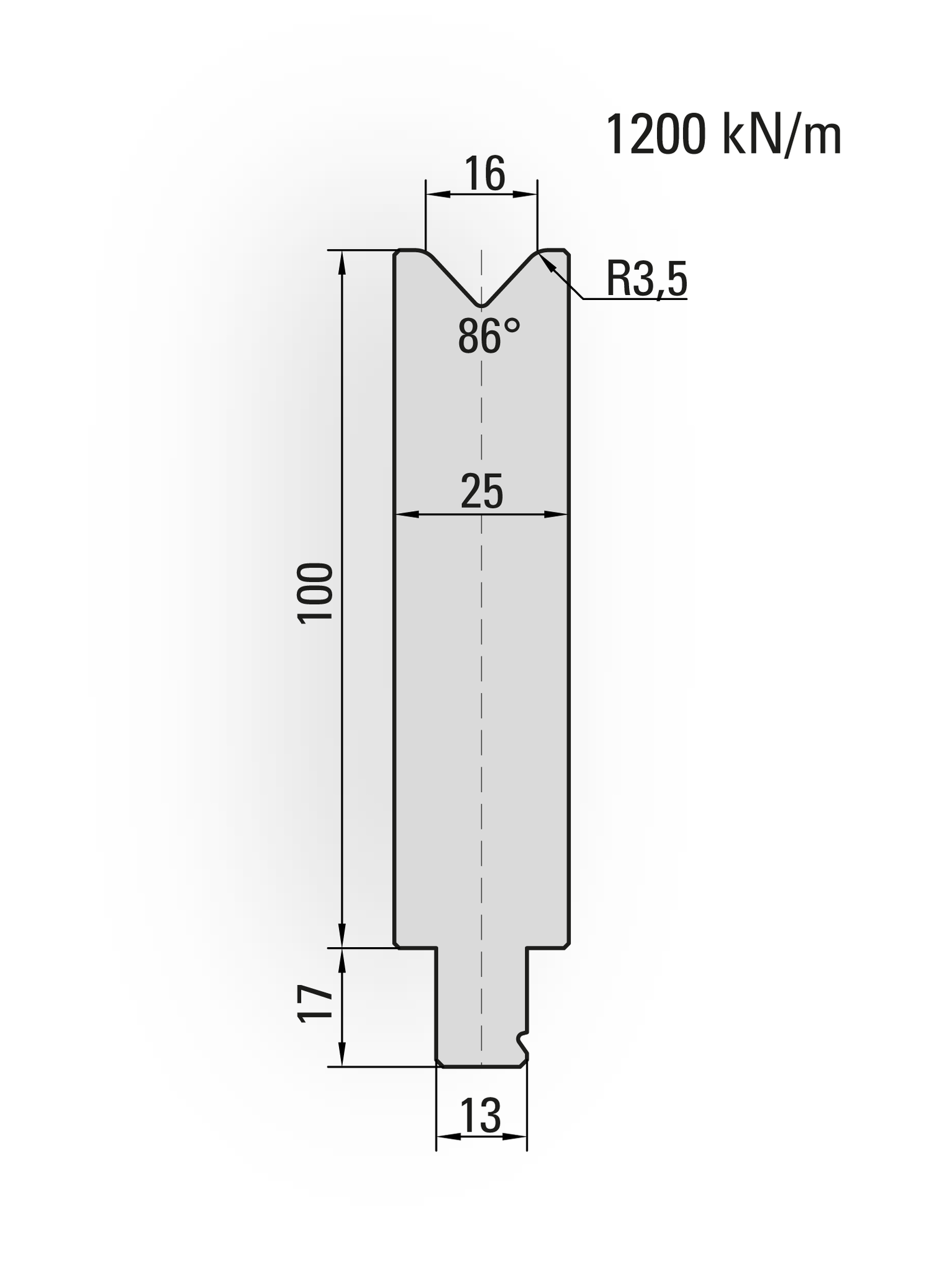 29.292-515 1-V Matrijs / 86° / V=16 / L=515 mm