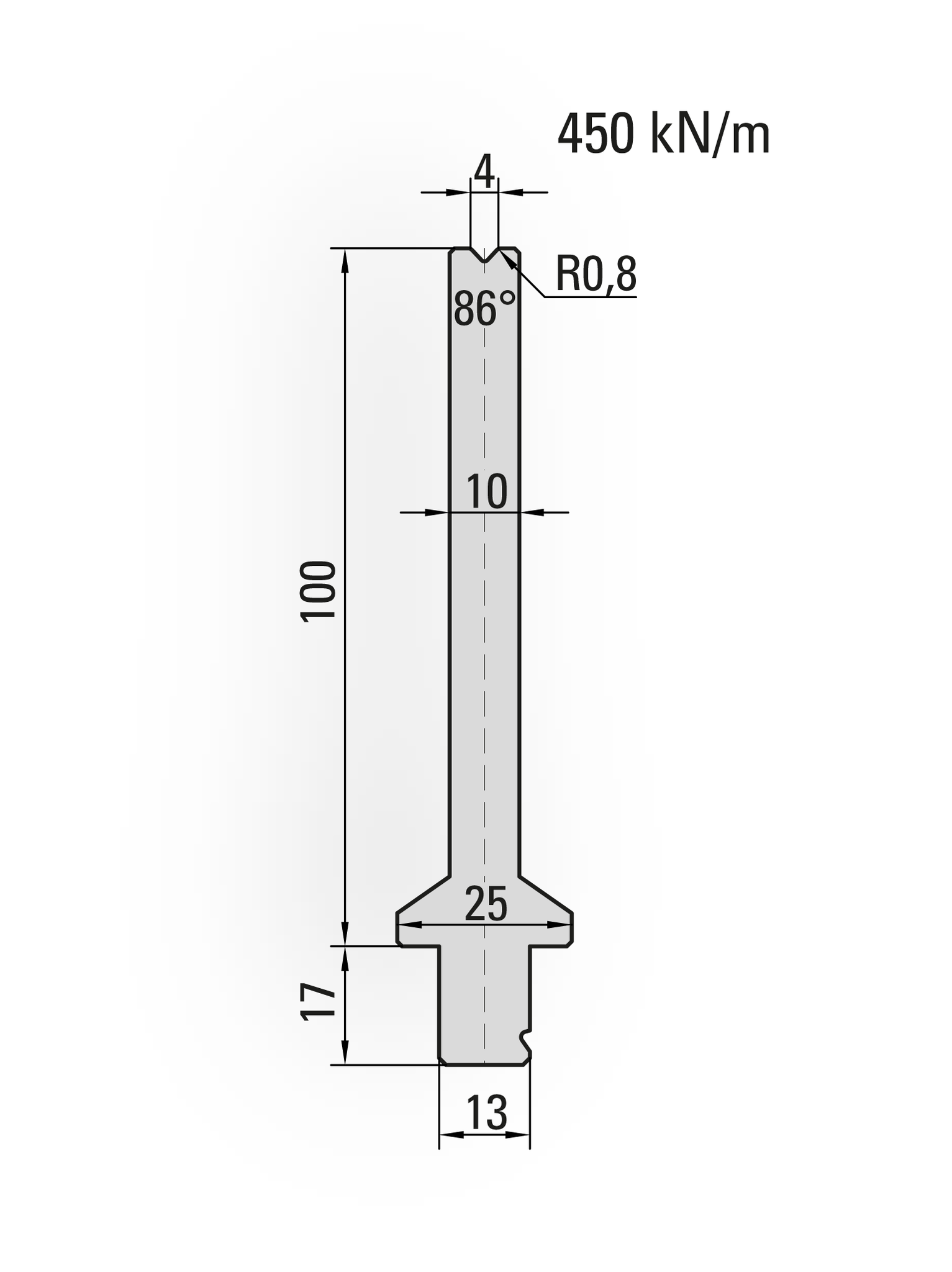 29.336-515 1-V Matrijs / 86° / V=4 / L=515 mm