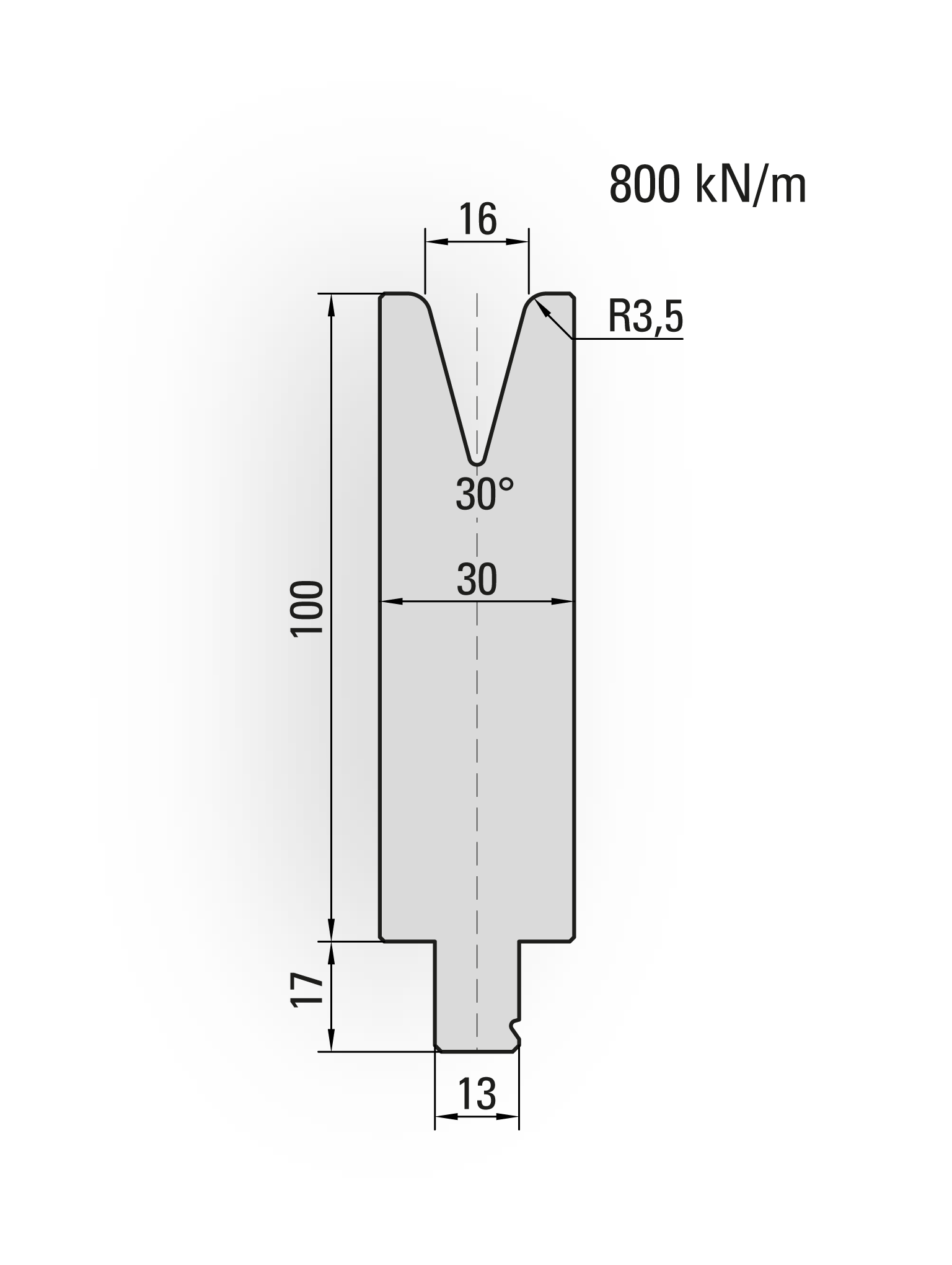 29.353-515 1-V Matrijs / 30° / V=16 / L=515 mm