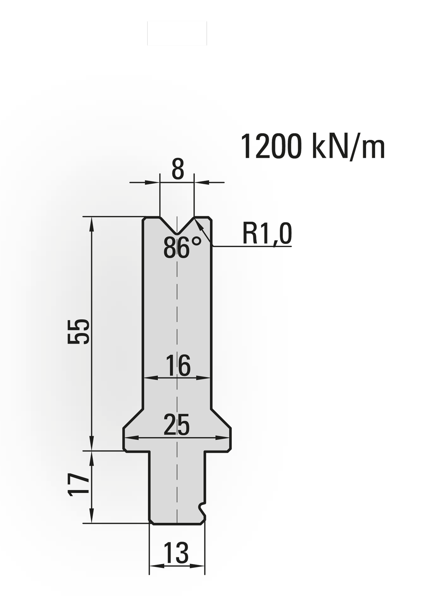 29.510-515 1-V Matrijs / 86° / V=8 / L=515 mm