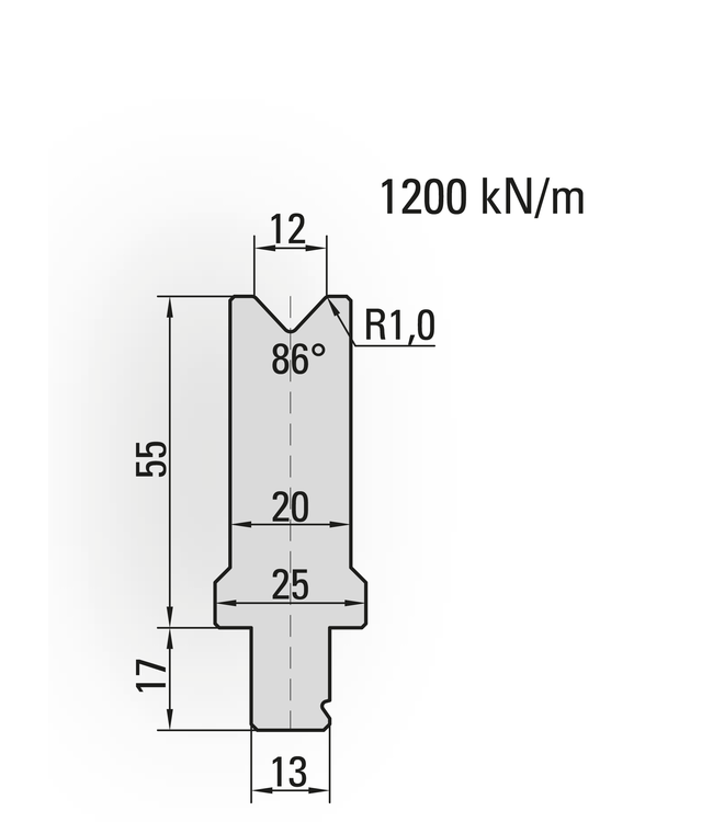 29.511-515 1-V Matrijs / 86° / V=12 / L=515 mm