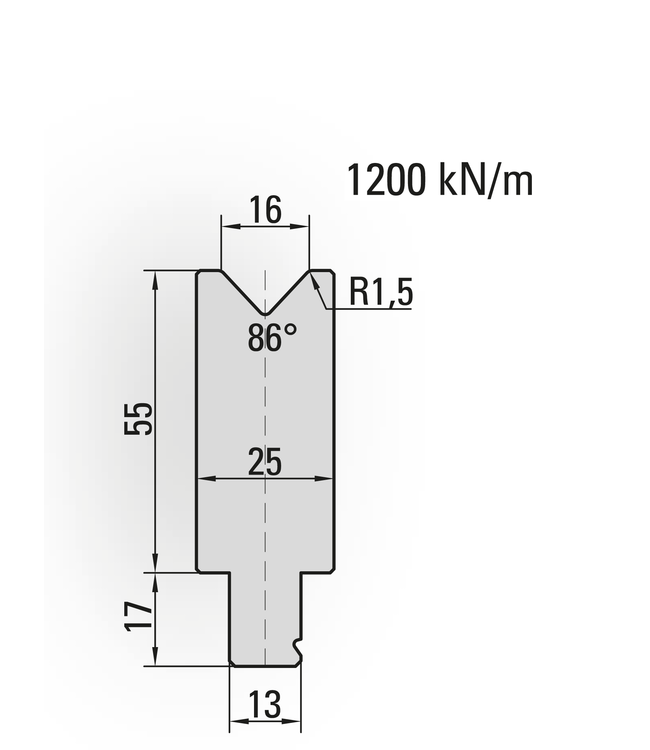 29.512-515 1-V Matrijs / 86° / V=16 / L=515 mm