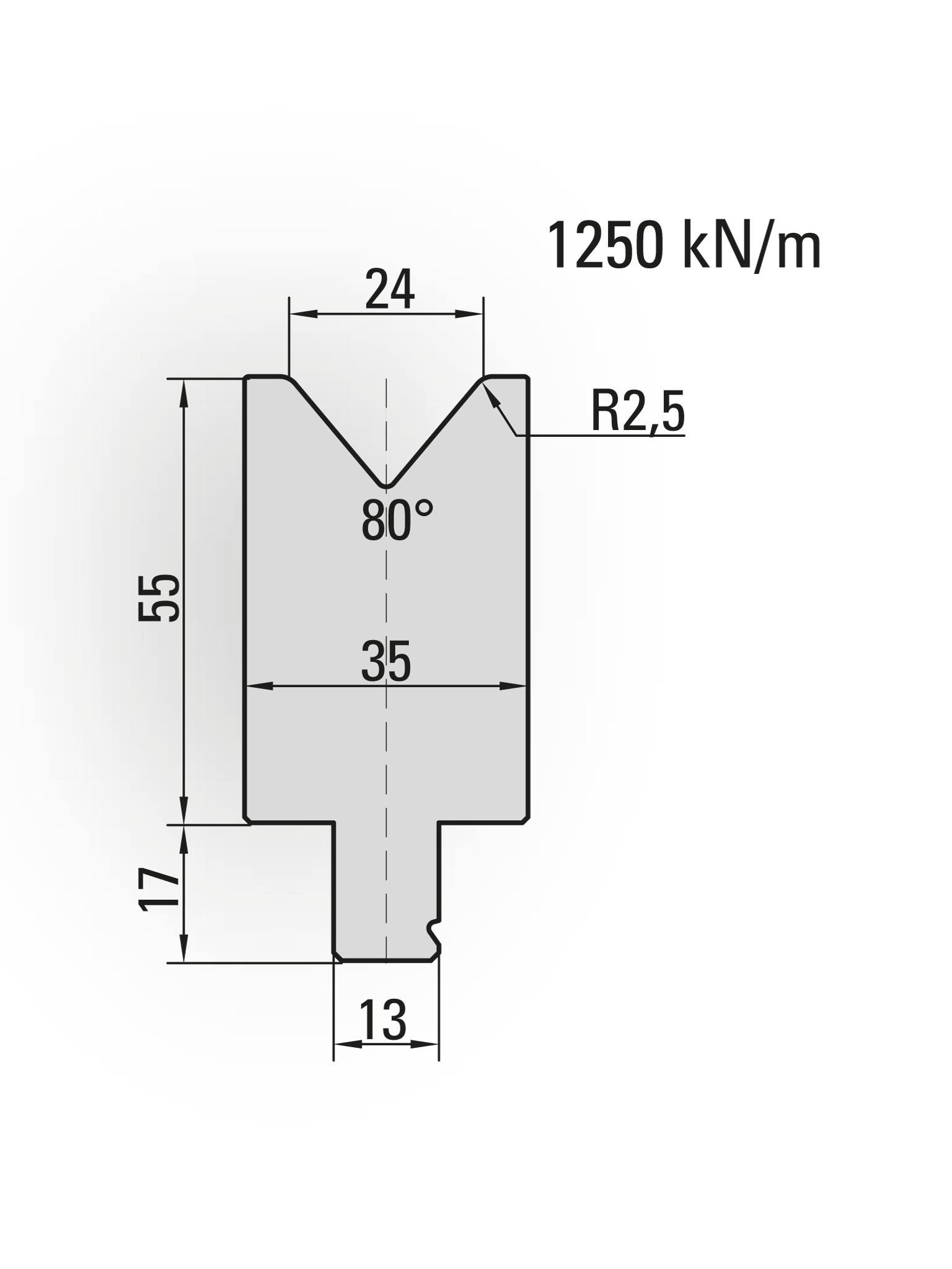 29.513-515 1-V Matrijs / 80° / V=24 / L=515 mm