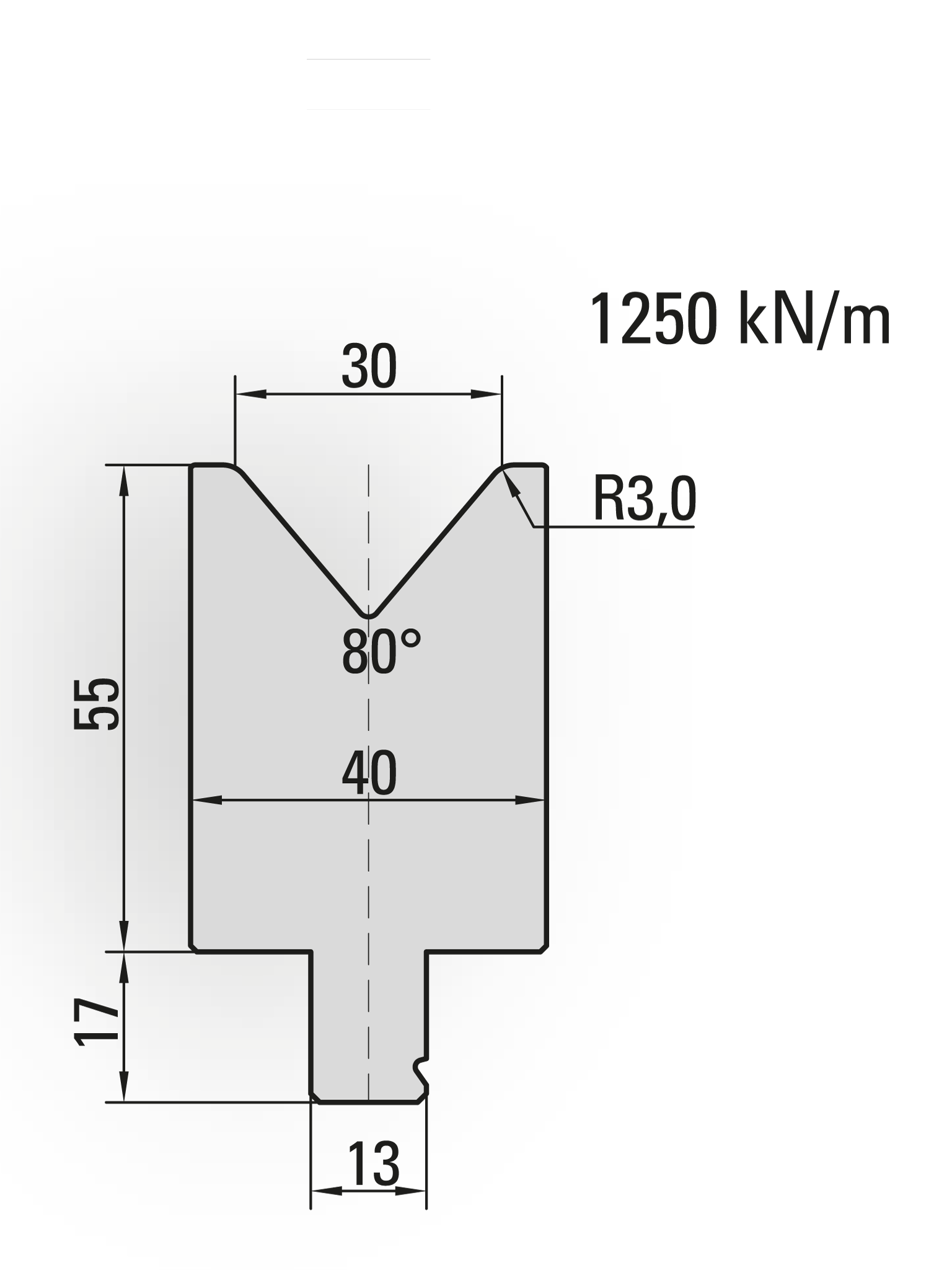 29.514-515 1-V Matrijs / 80° / V=30 / L=515 mm