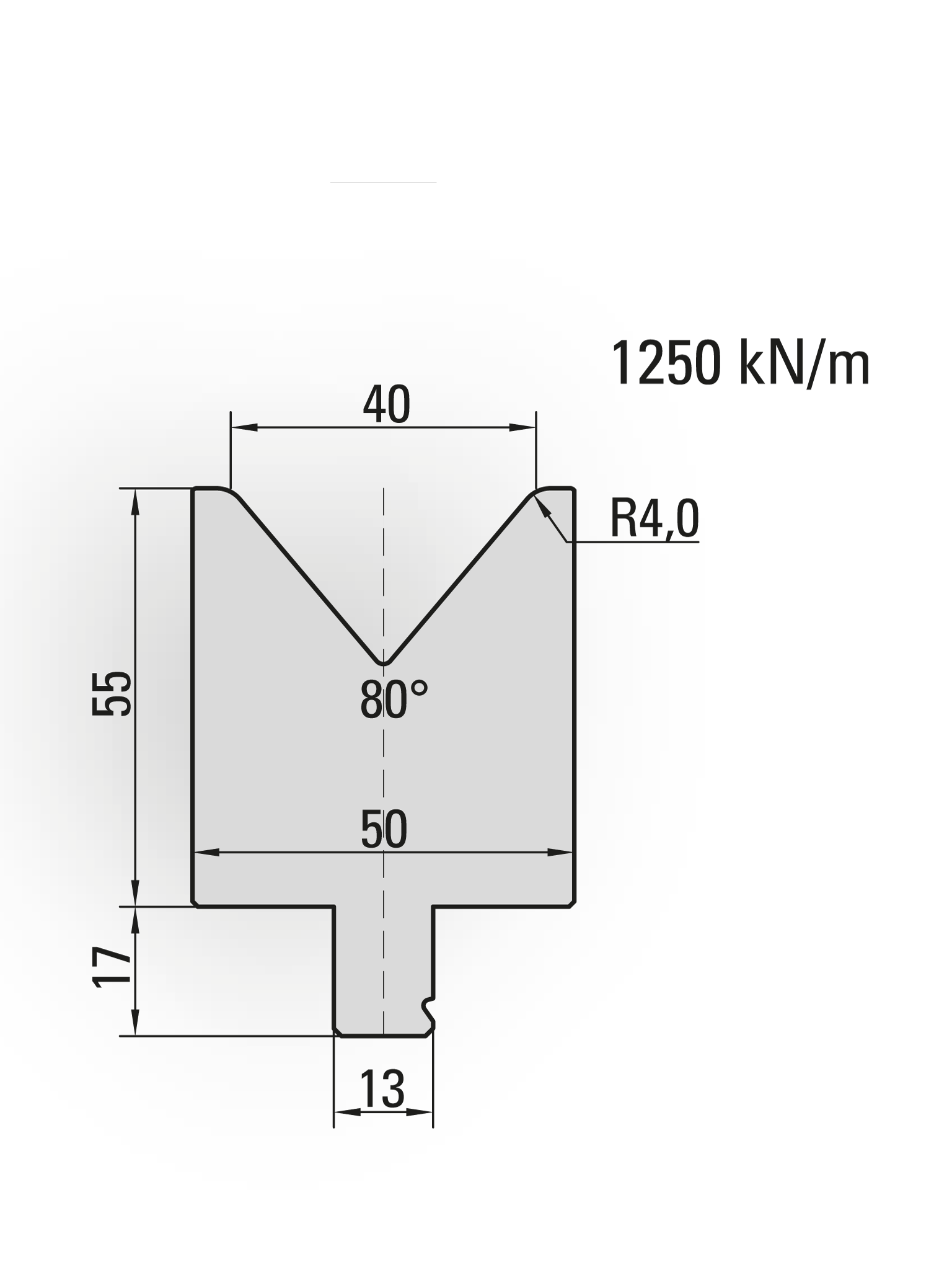 29.515-515 1-V Matrijs / 80° / V=40 / L=515 mm