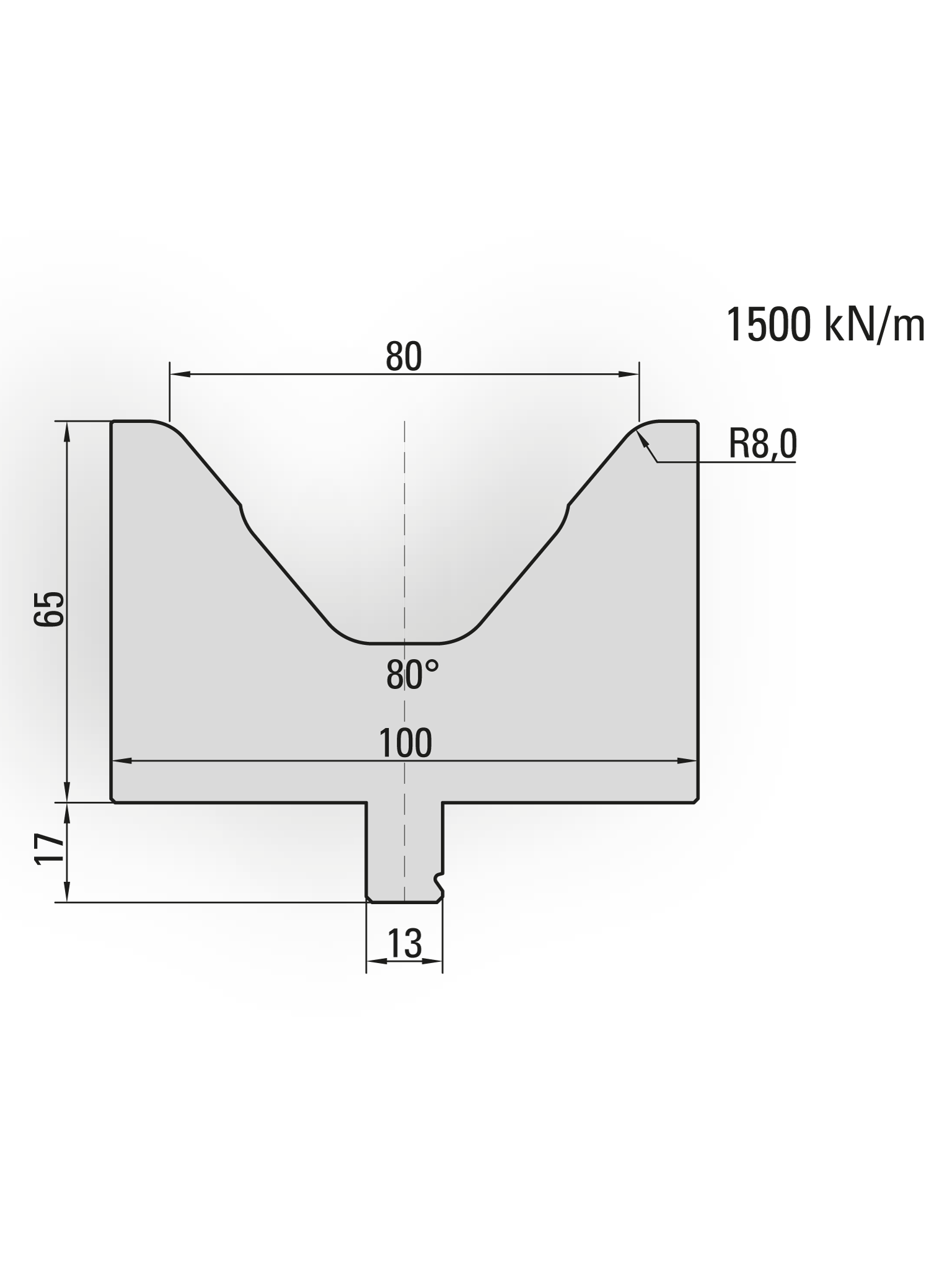 29.517-515 1-V Matrijs / 80° / V=80 / L=515 mm