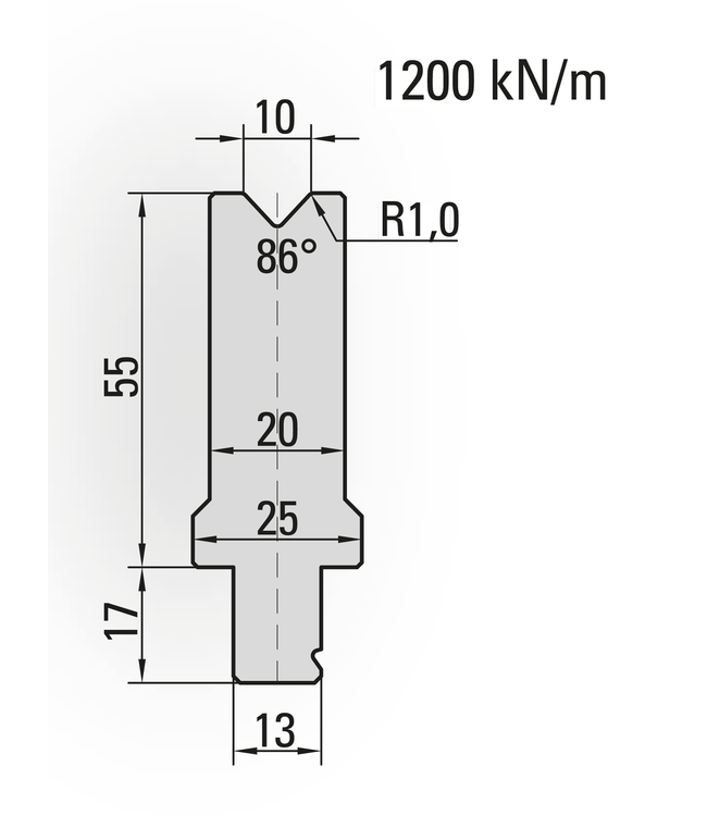 29.522-515 1-V Matrijs / 86° / V=10 / L=515 mm