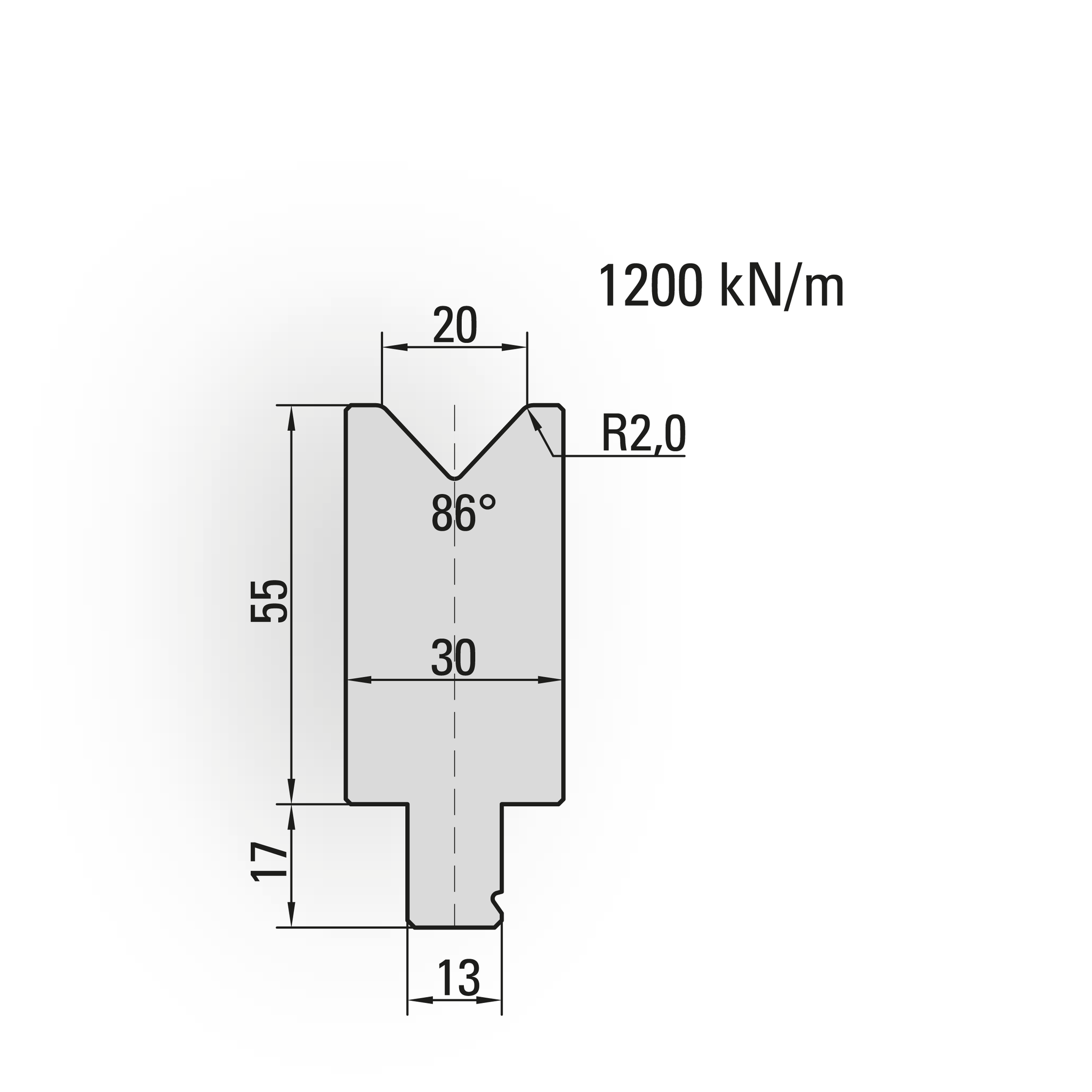 29.523-515 1-V Matrijs / 86° / V=20 / L=515 mm