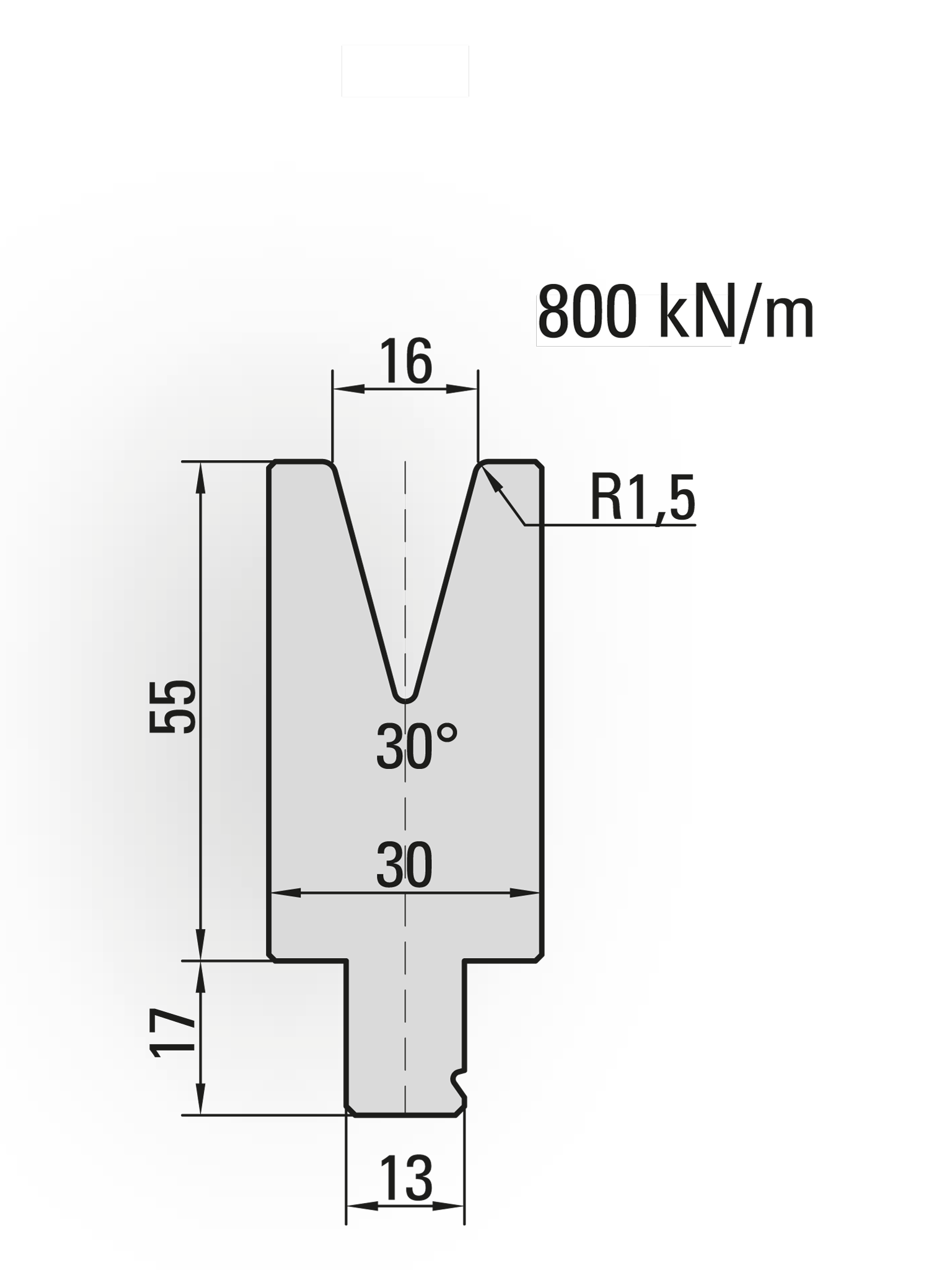29.553-515 1-V Matrijs / 30° / V=16 / L=515 mm