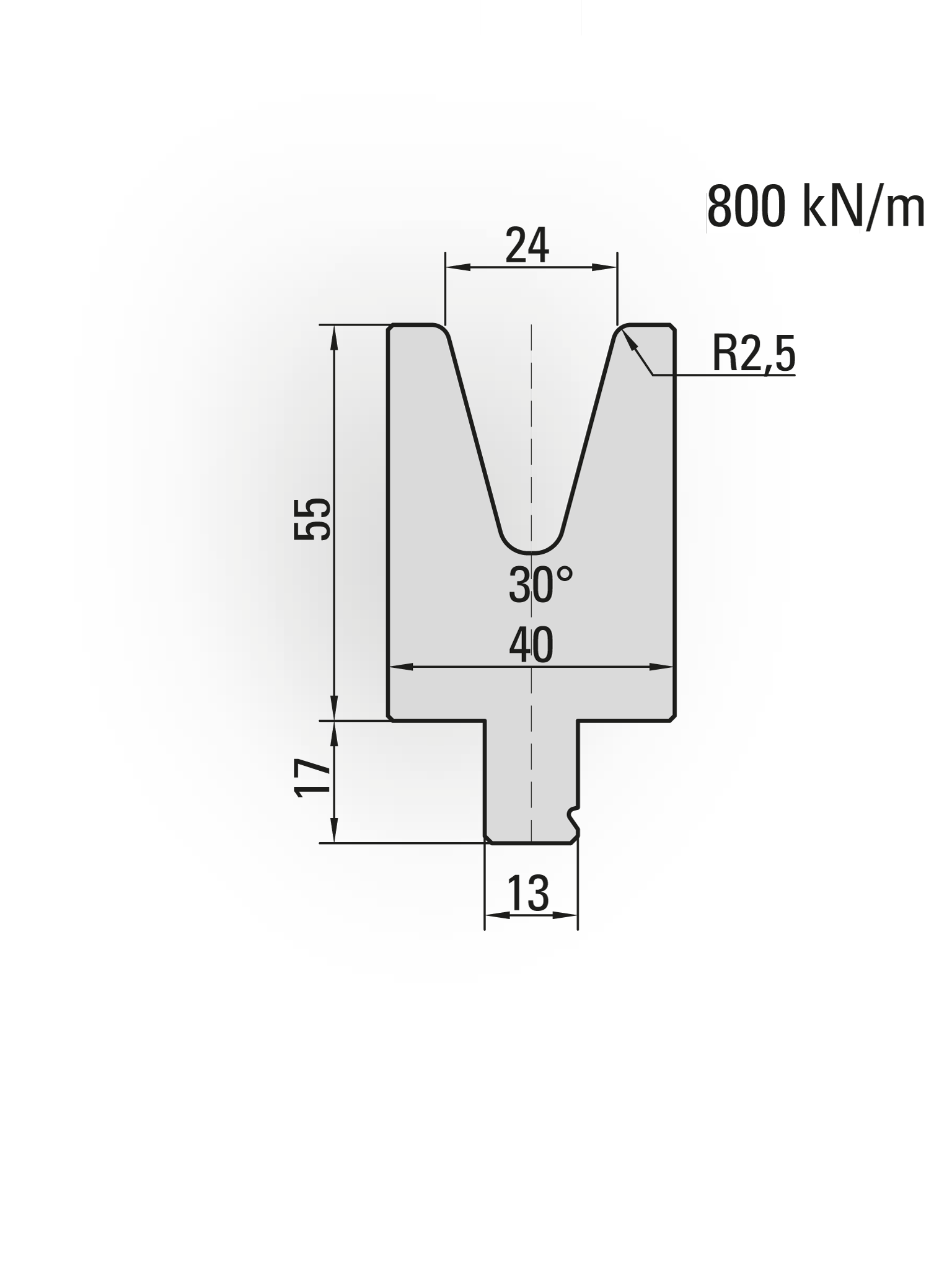 29.554-515 1-V Matrijs / 30° / V=24 / L=515 mm