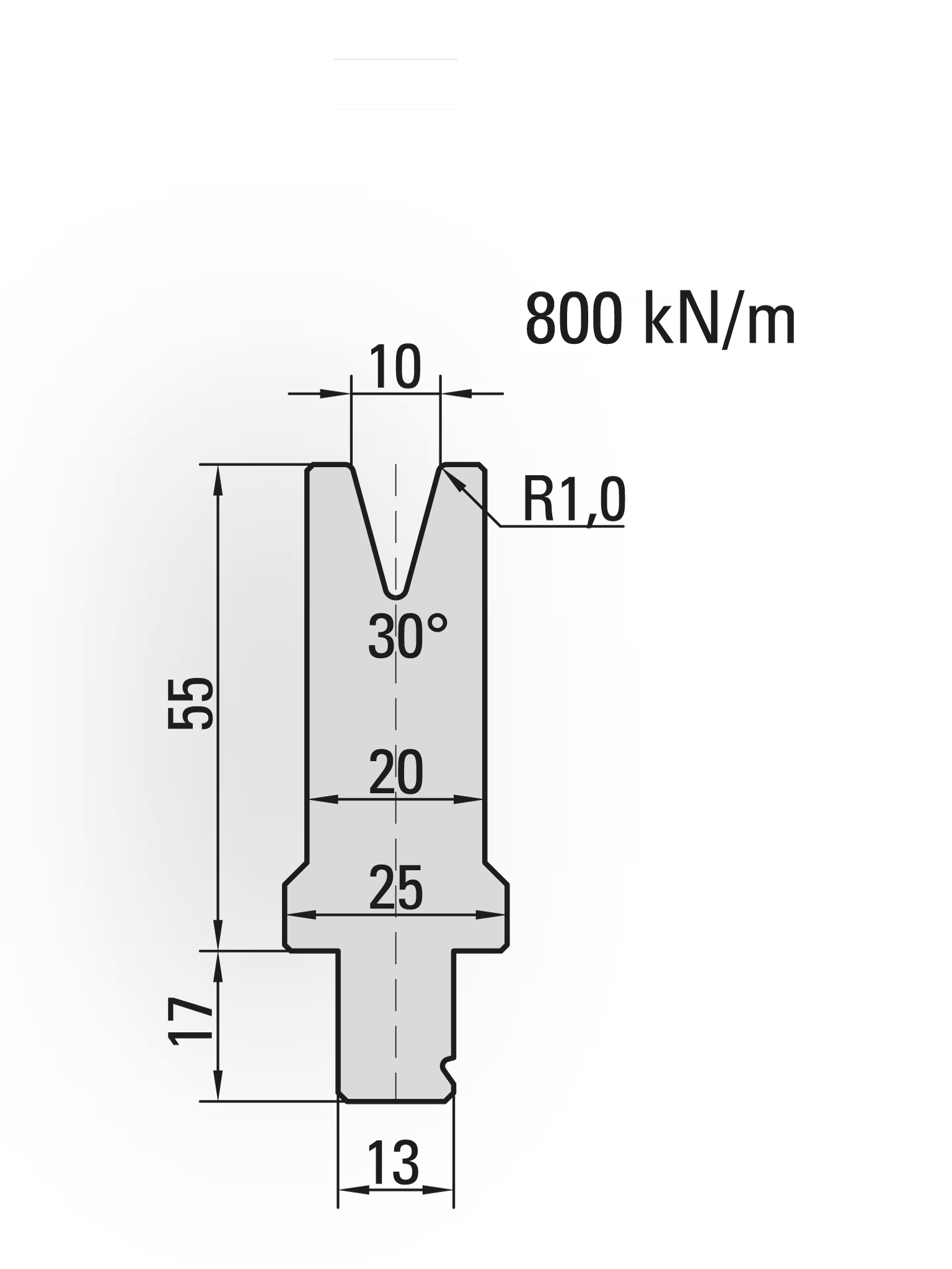 29.562-515 1-V Matrijs / 30° / V=10 / L=515 mm