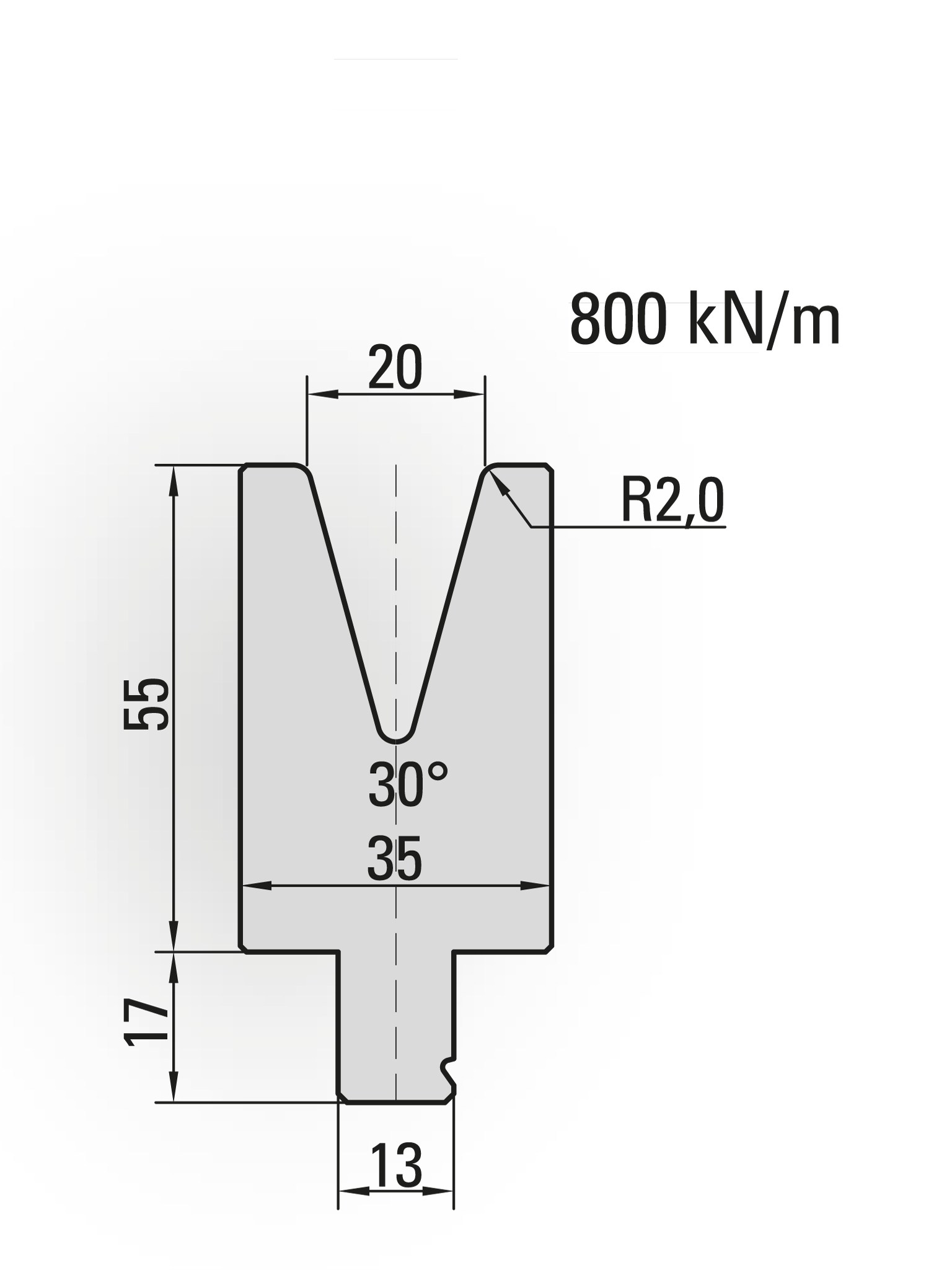 29.563-515 1-V Matrijs / 30° / V=20 / L=515 mm