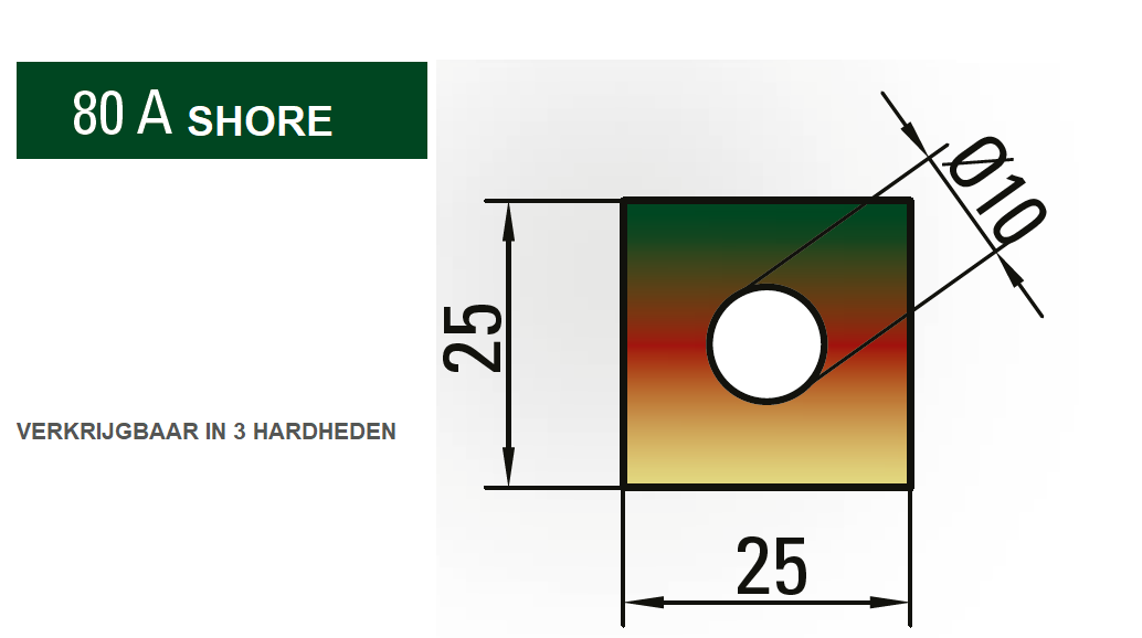 35.180-835 PU-Kussen+kerngat 25x25 / 80 Shore / L=835 mm