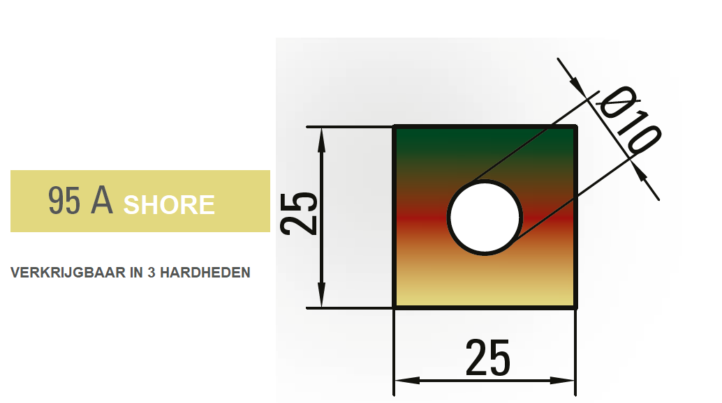 35.195-835 PU-Kussen+kerngat 25x25 / 95 Shore / L=835 mm