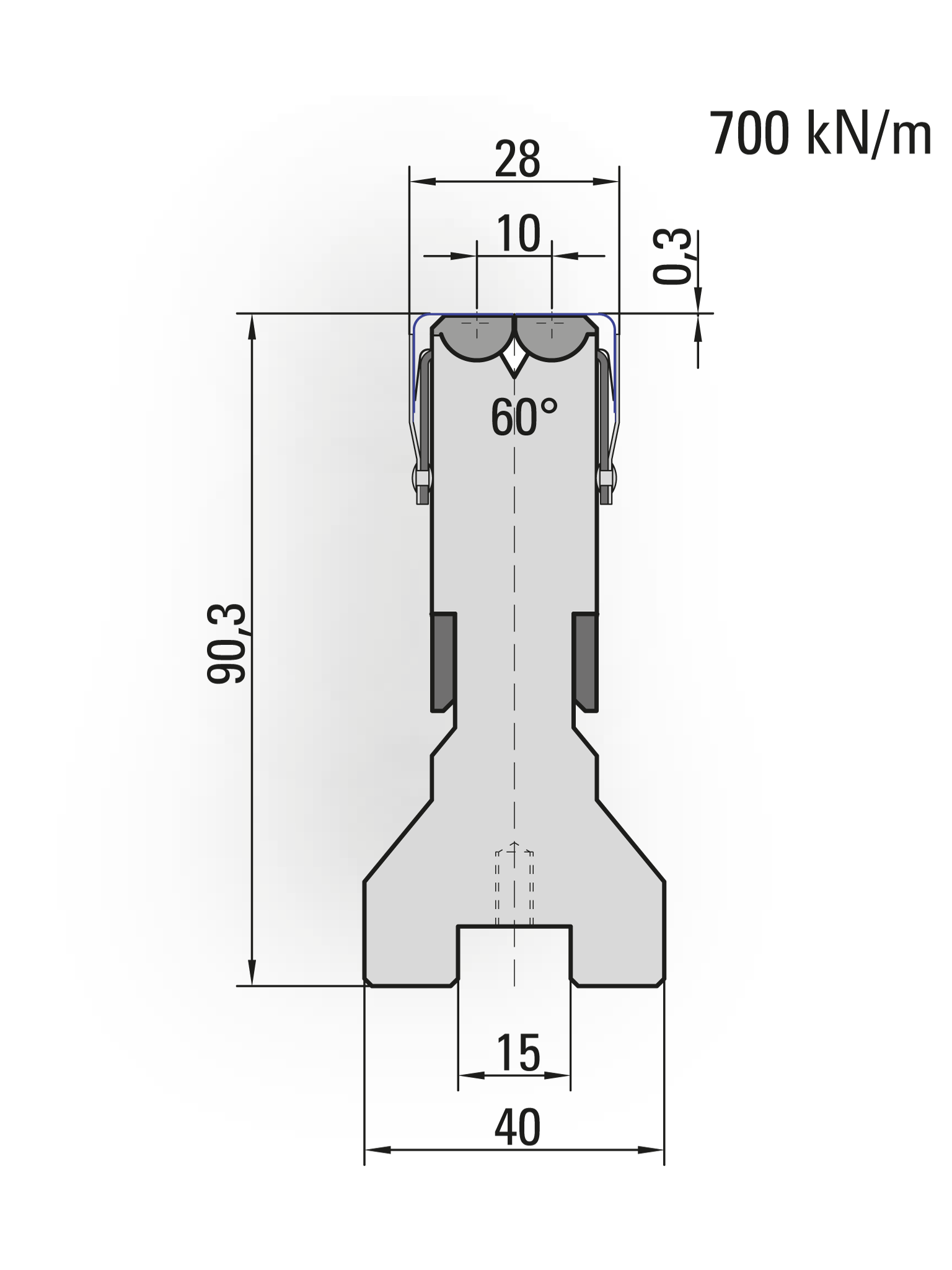 62.230-500 WingBend Matrijs / 60° / V=10 / L=500 mm