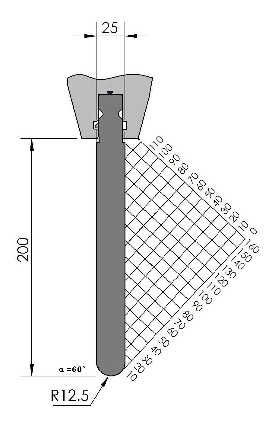 W351837 BIU-038/1 - 60° - R=12,5 - H=200 - L=515 mm