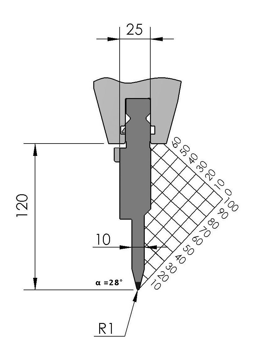 W101580 BIU-051/1 - 28° - R=1,0 - H=120 - L=515 mm