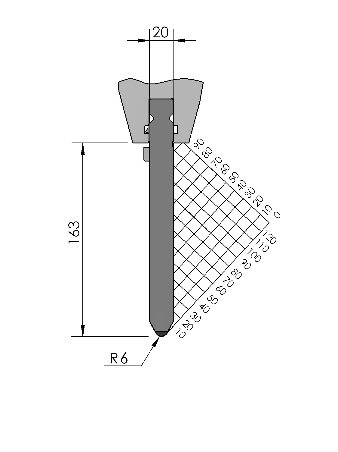 W366659 BIU-222/1 - 60° - R=6,0 - H=163 - L=515 mm