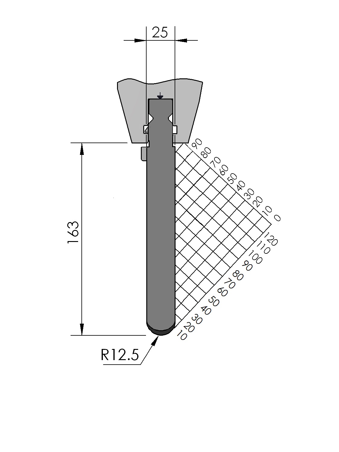 W366675 BIU-223/1 - 60° - R=12,5 - H=163 - L=515 mm
